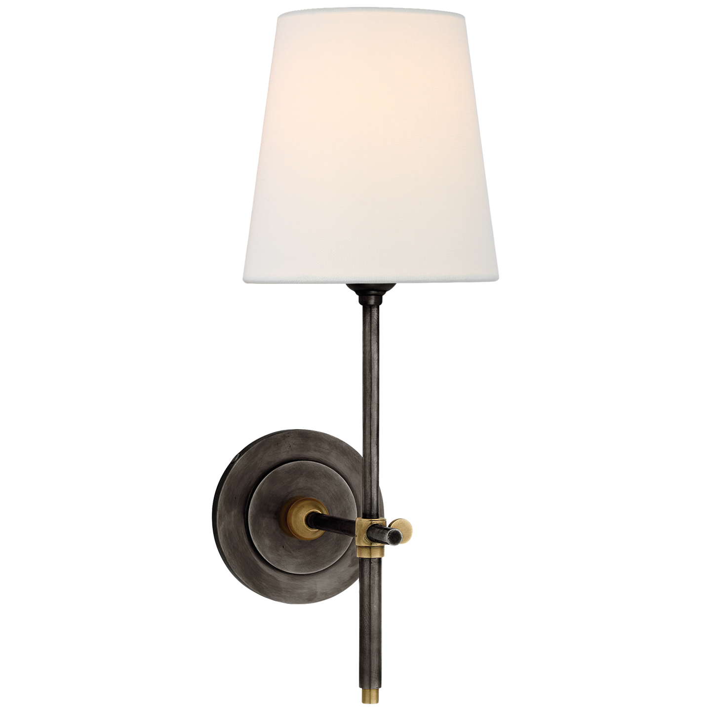 Bryant Sconce in Bronze and Hand-Rubbed Antique Brass with Linen Shade