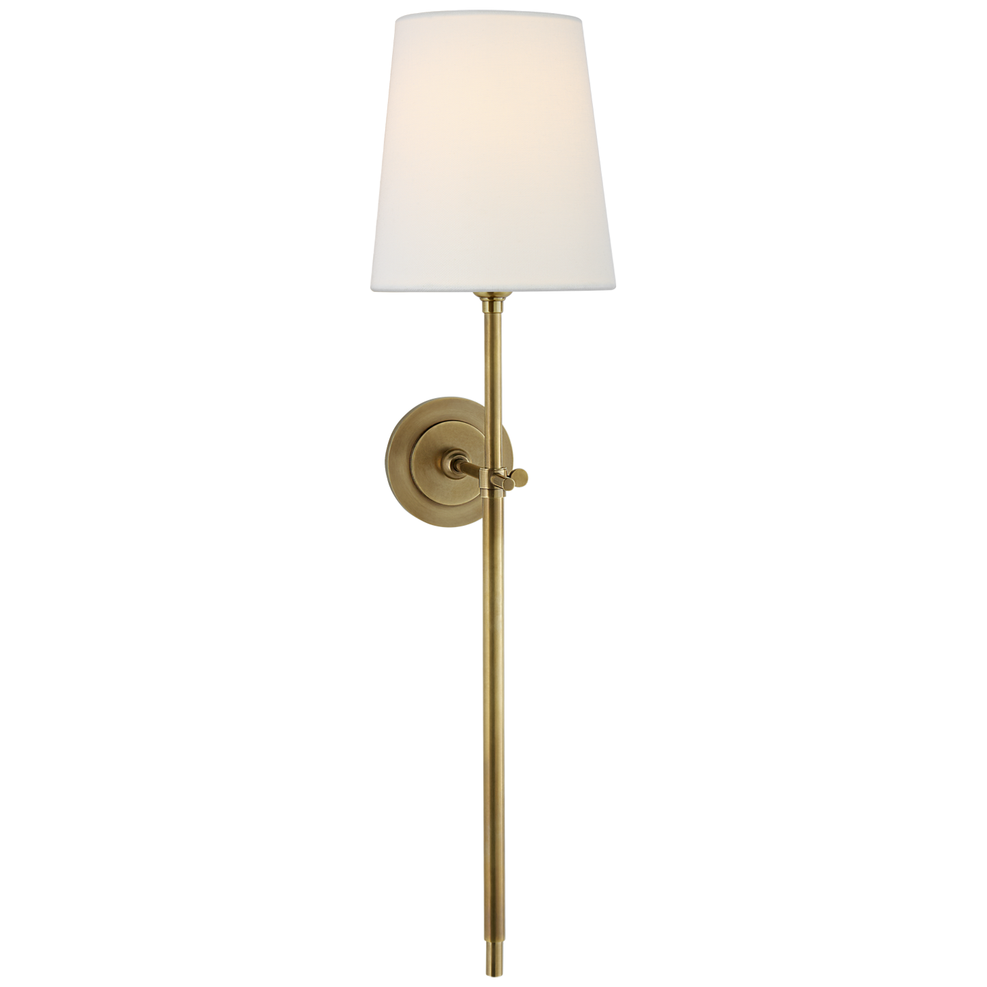 Bryant Large Tail Sconce in Hand-Rubbed Antique Brass with Linen Shade