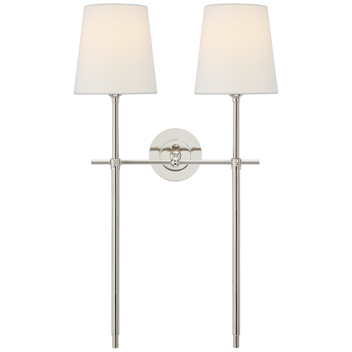 Bryant Large Double Tail Sconce in Polished Nickel with Linen Shades
