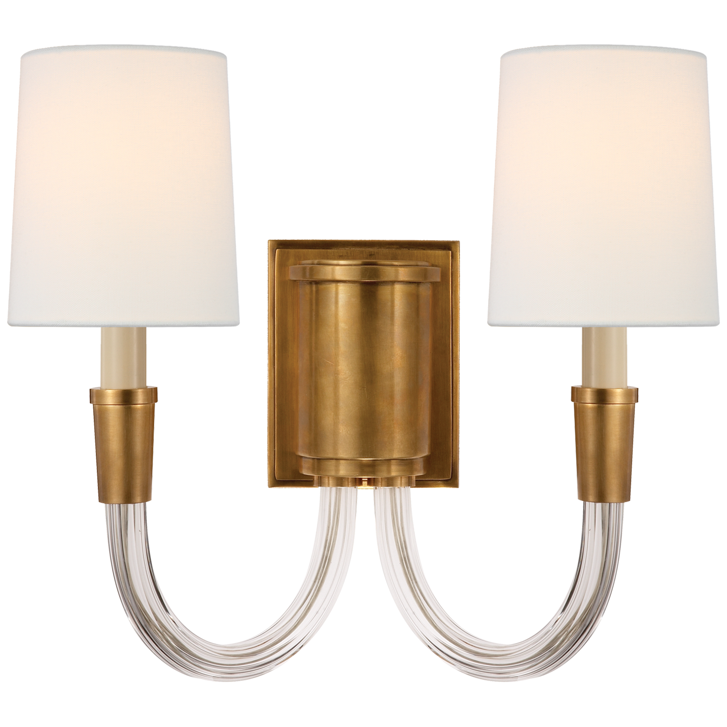 Vivian Double Sconce in Hand-Rubbed Antique Brass with Linen Shades