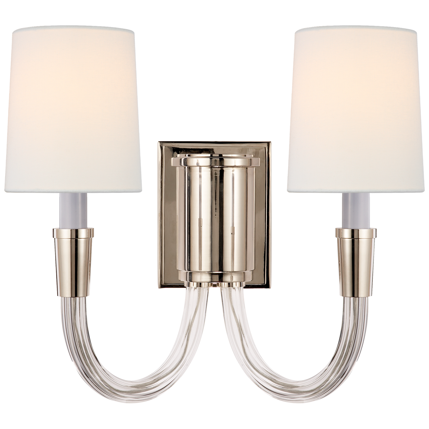 Vivian Double Sconce in Polished Nickel with Linen Shades
