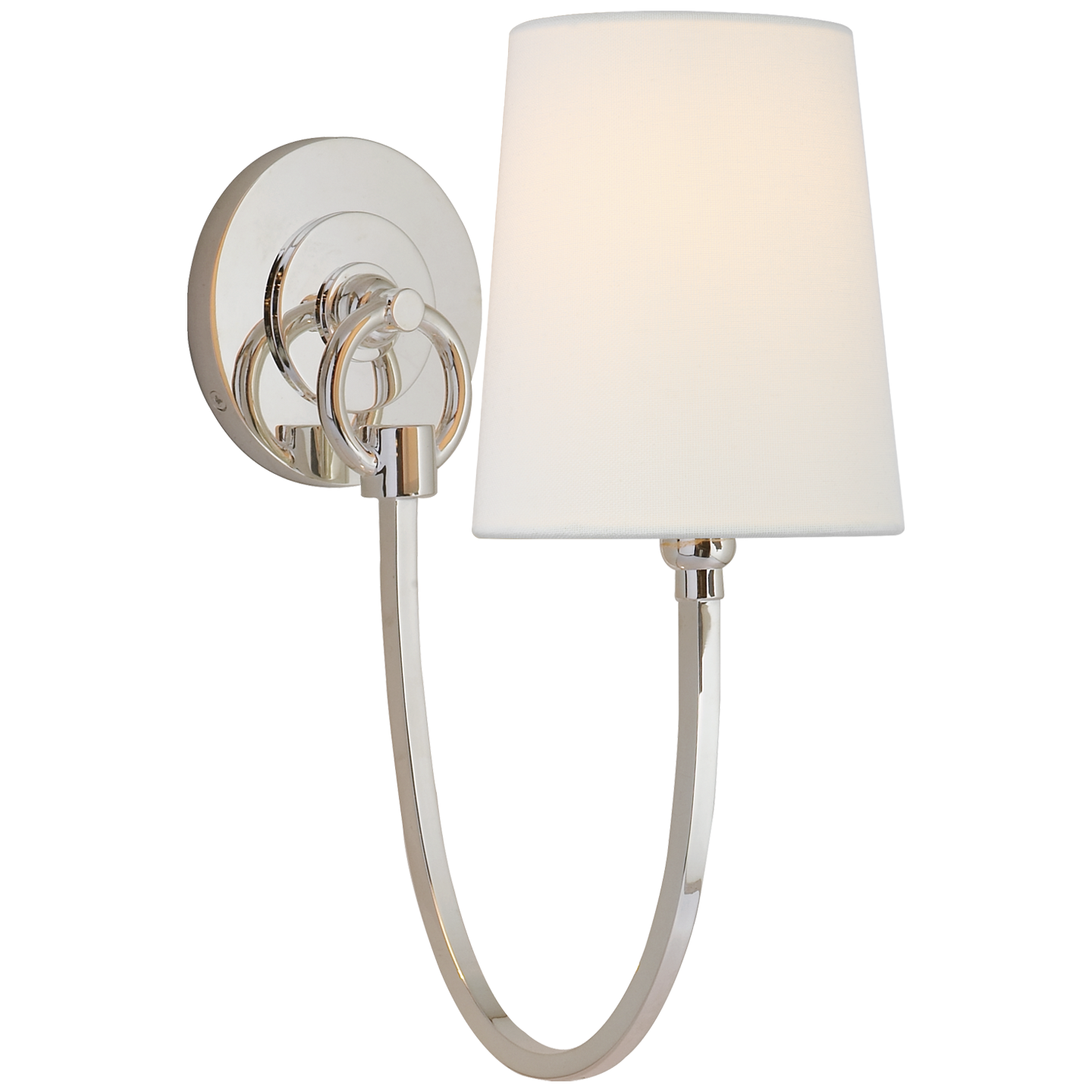 Reed Single Sconce in Polished Nickel with Linen Shade