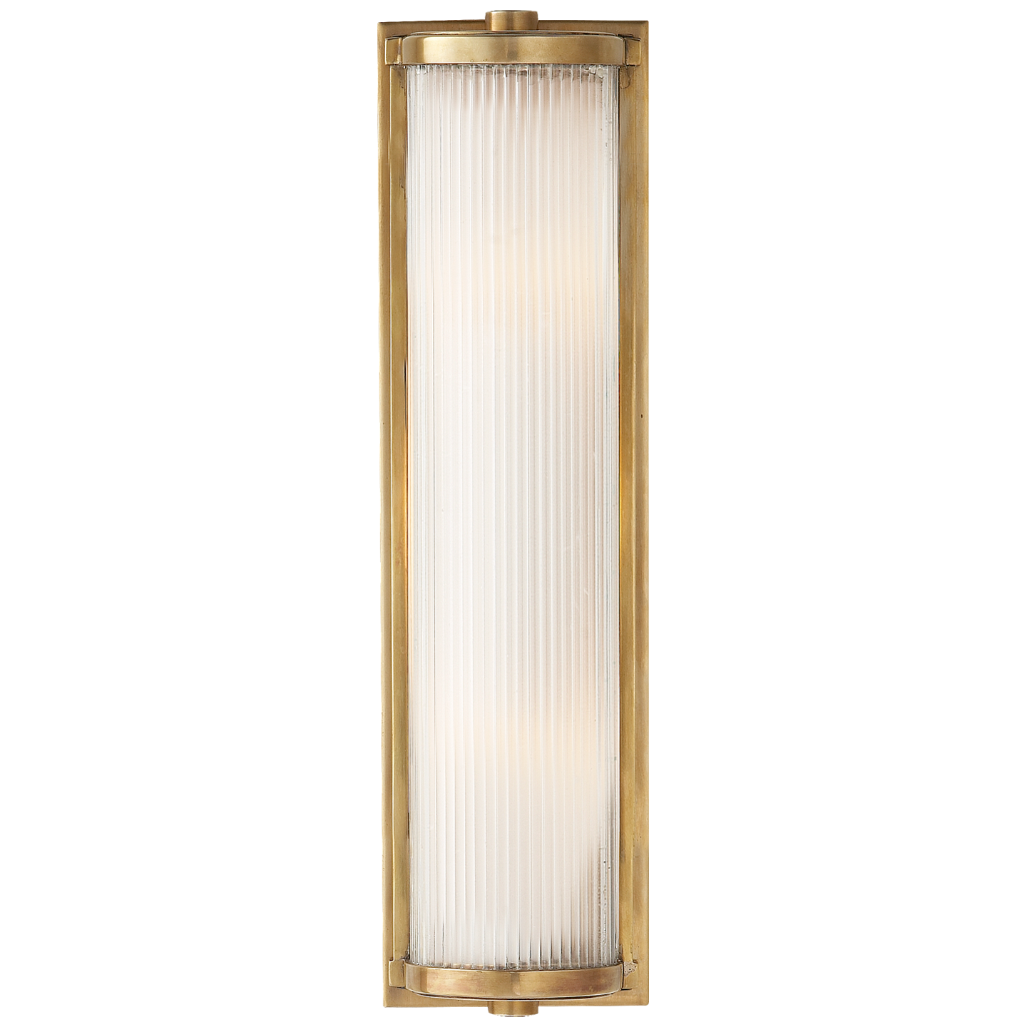 Dresser Long Glass Rod Light in Hand-Rubbed Antique Brass with Frosted Glass Liner