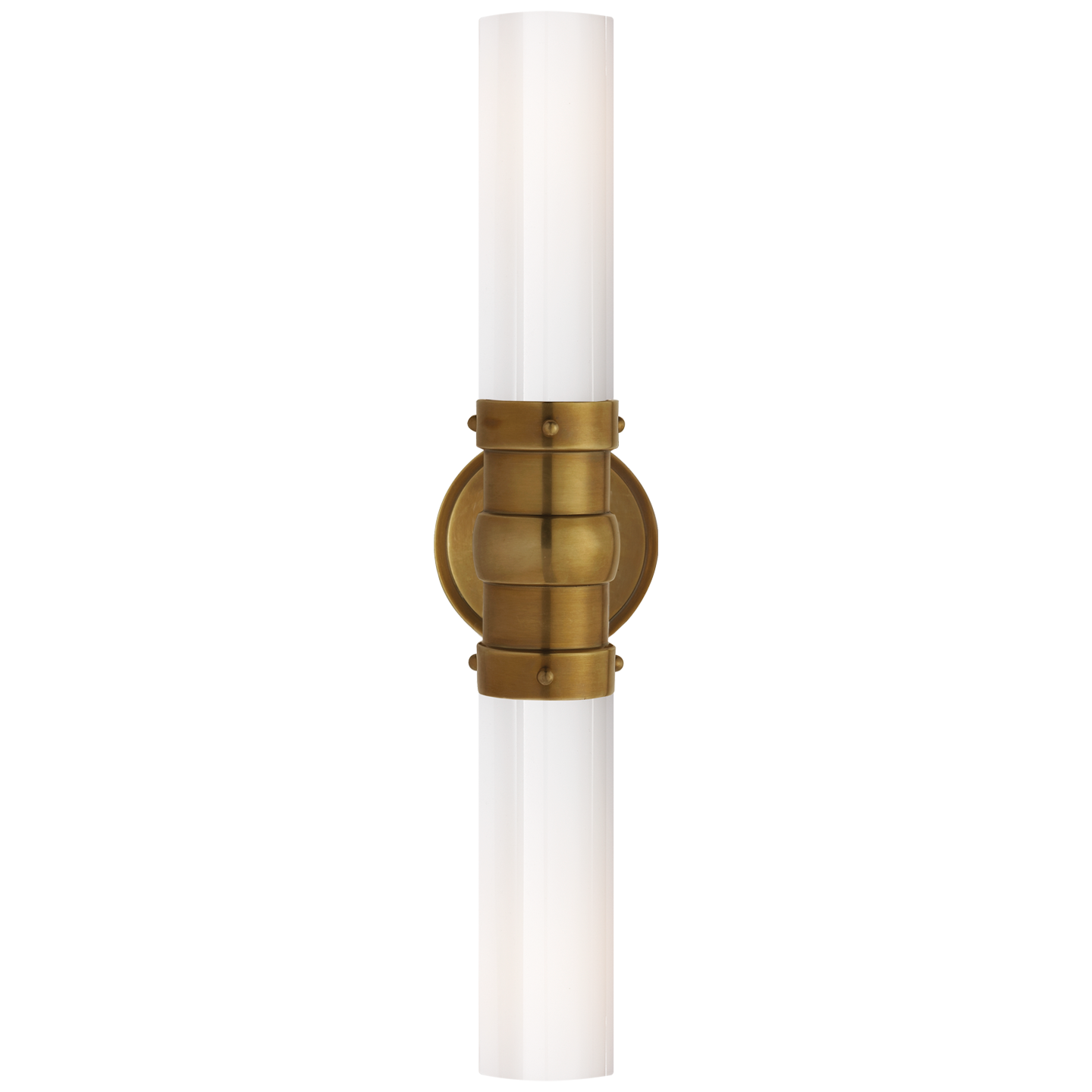 Graydon Double Bath Light in Hand-Rubbed Antique Brass with White Glass