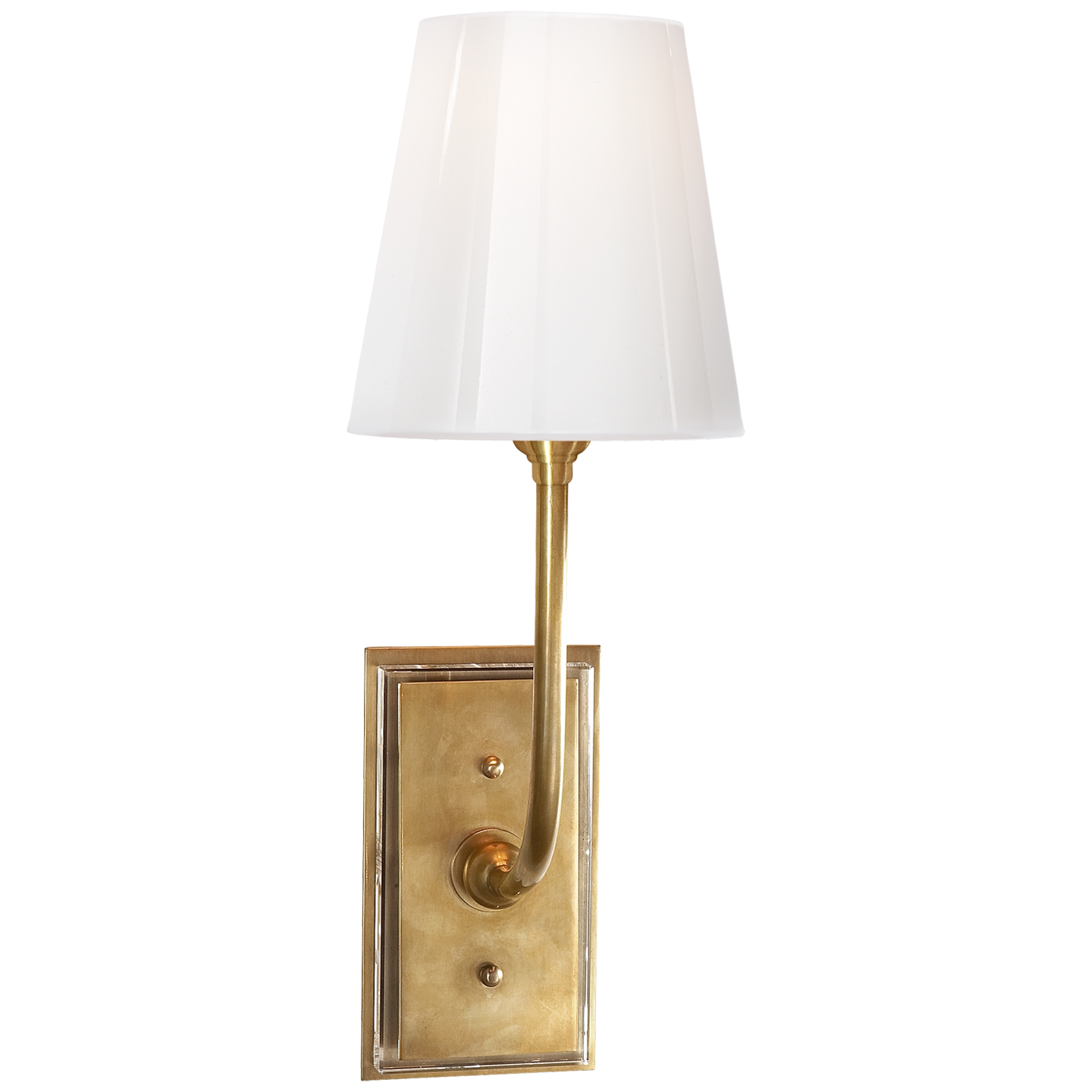 Hulton Sconce in Hand-Rubbed Antique Brass with Crystal Backplate and White Glass Shade