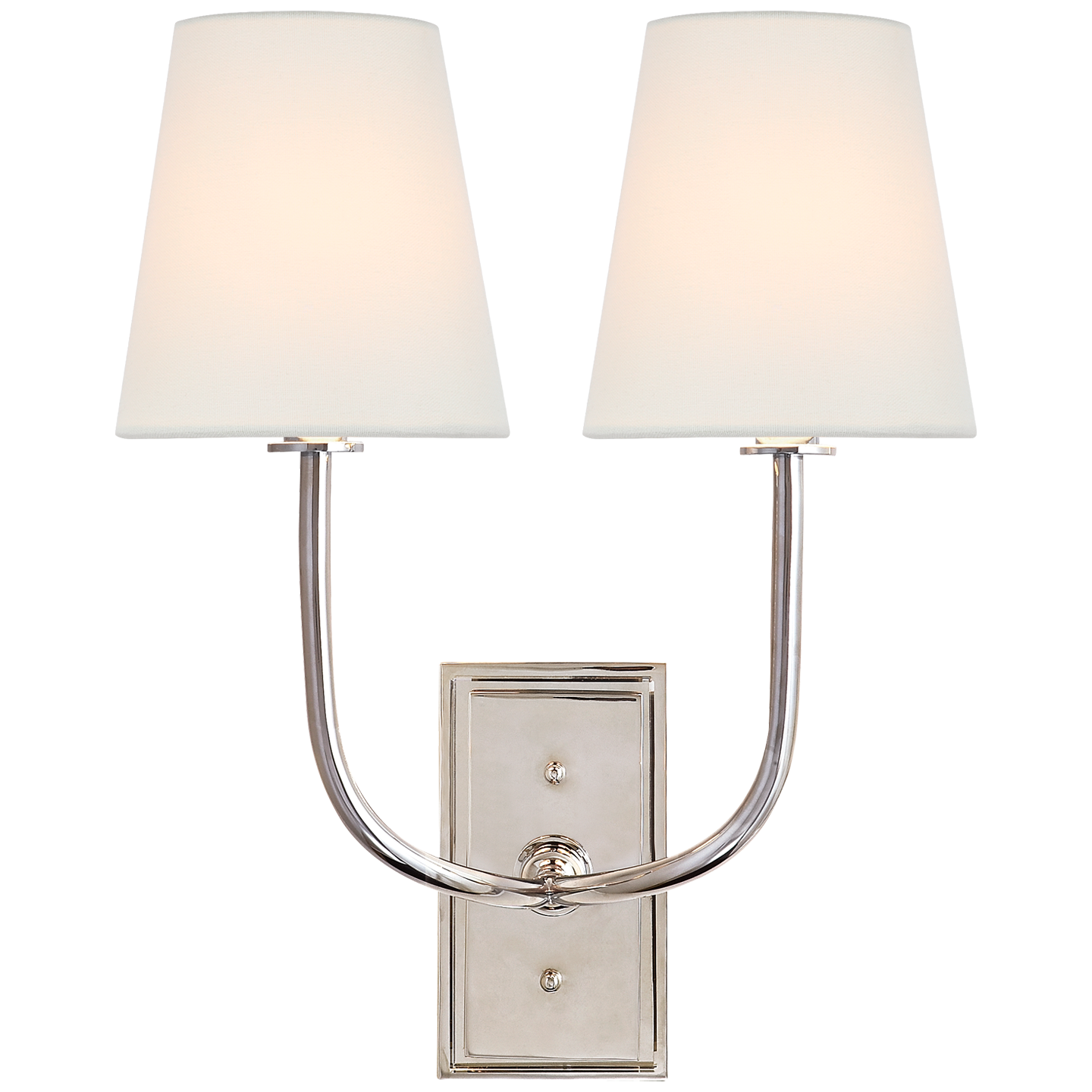 Hulton Double Sconce in Polished Nickel with Crystal Backplate with Linen Shades
