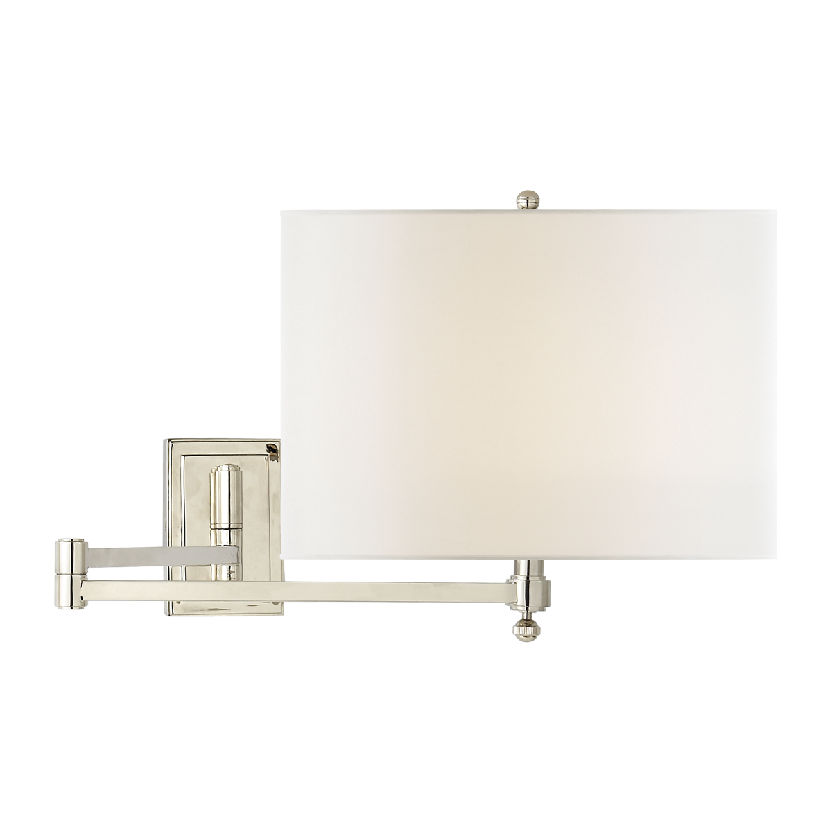 Hudson Swing Arm in Polished Nickel with Linen Shade