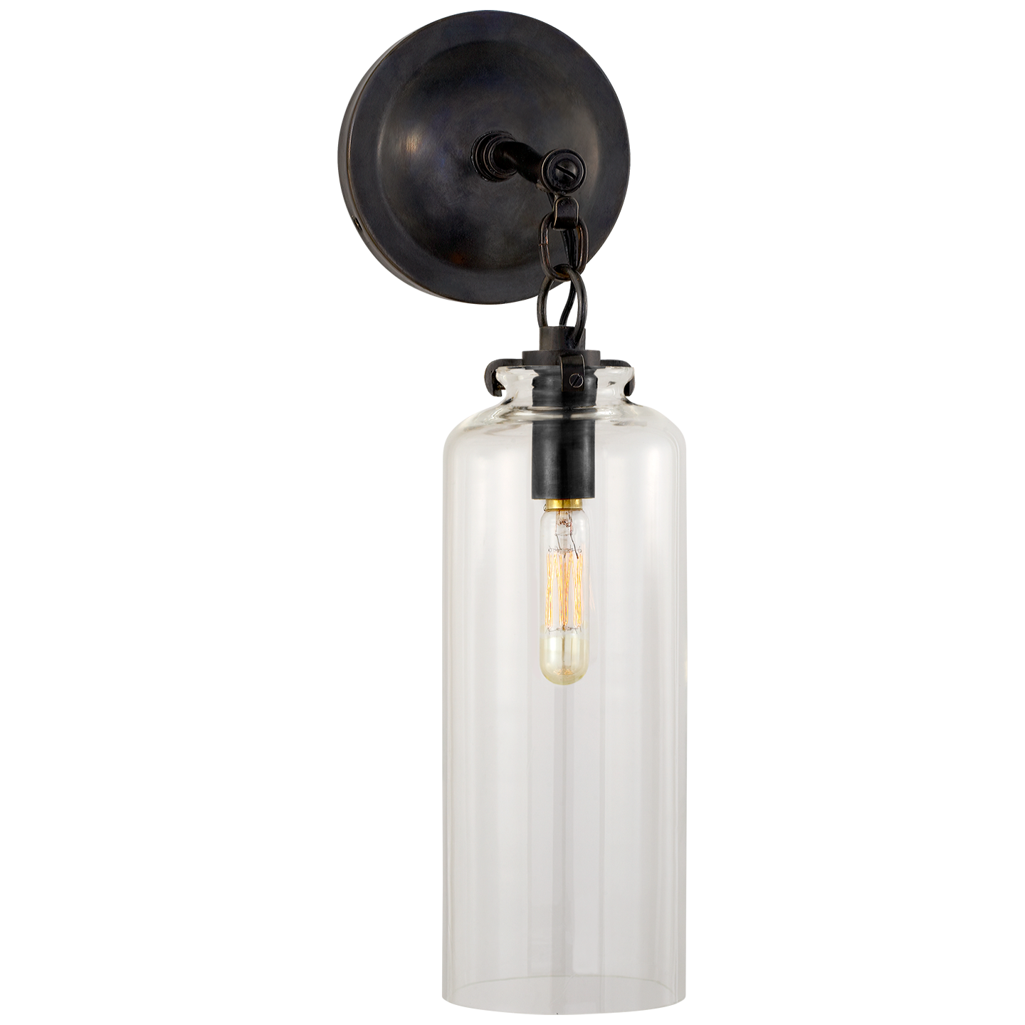 Katie Small Cylinder Sconce in Bronze with Clear Glass