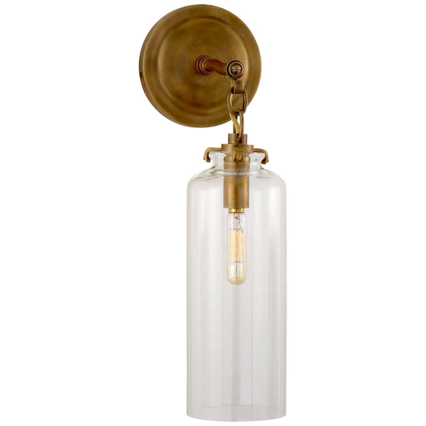 Katie Small Cylinder Sconce in Hand-Rubbed Antique Brass with Clear Glass