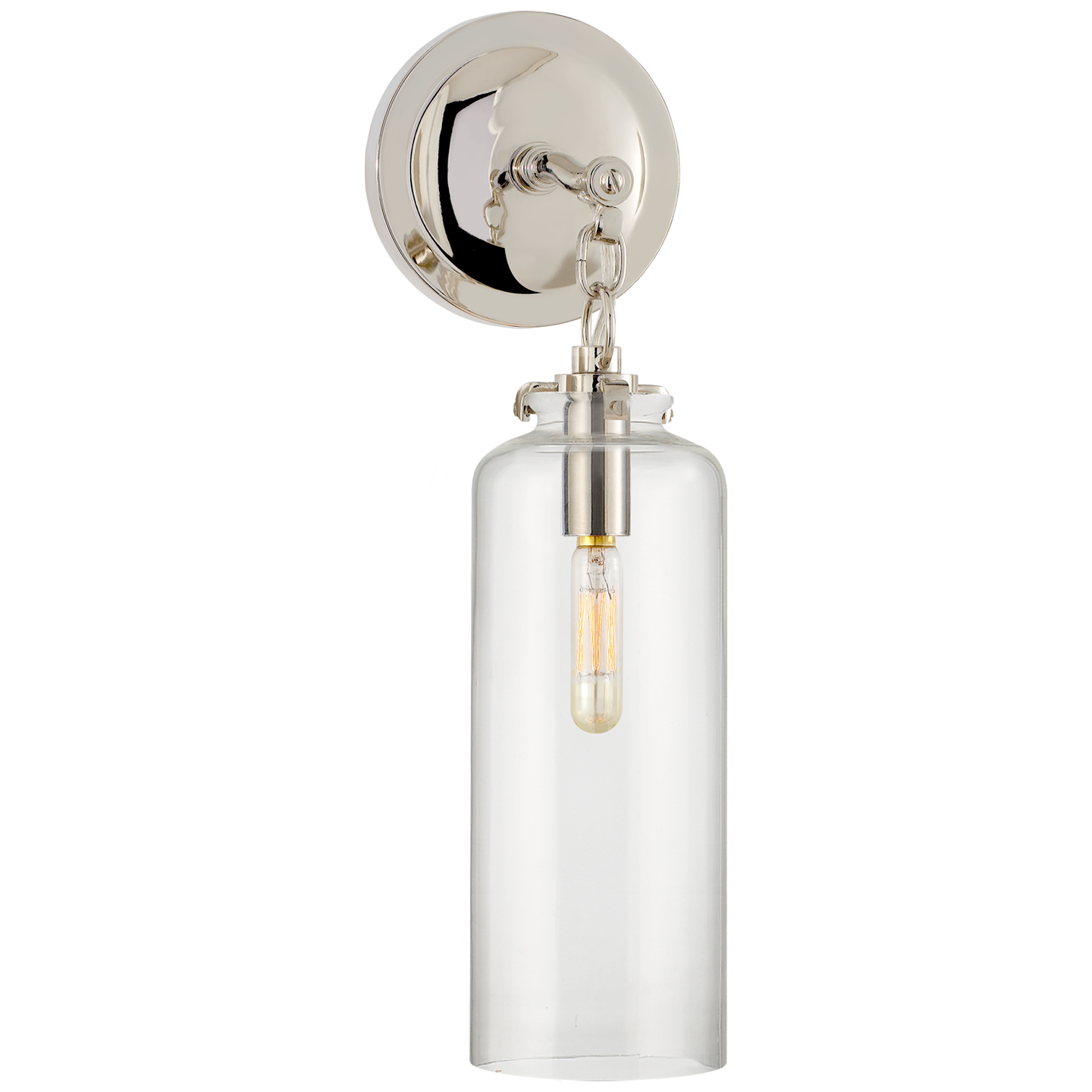 Katie Small Cylinder Sconce in Polished Nickel with Clear Glass