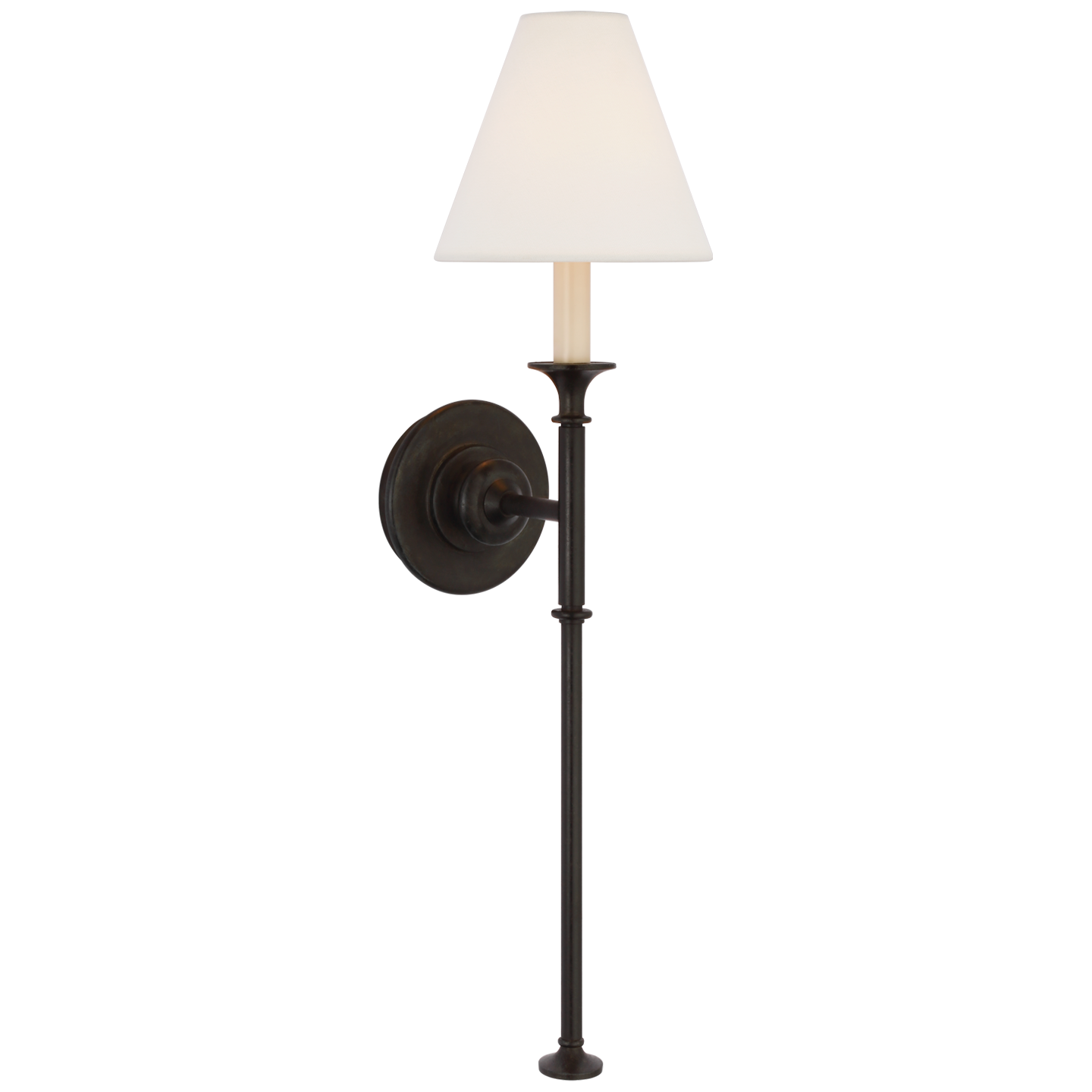 Piaf Large Tail Sconce in Aged Iron with Linen Shade