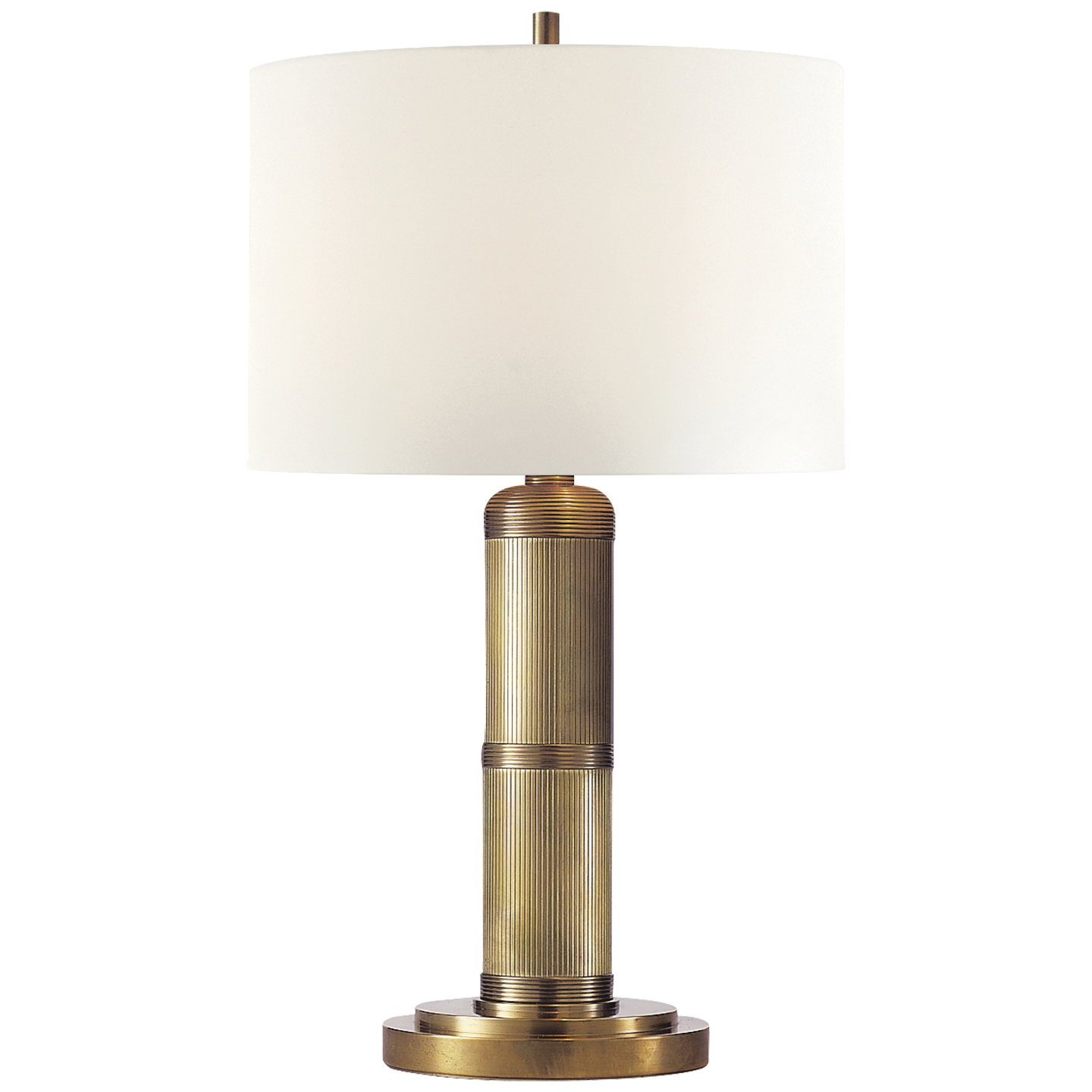 Longacre Small Table Lamp in Hand-Rubbed Antique Brass with Linen Shade