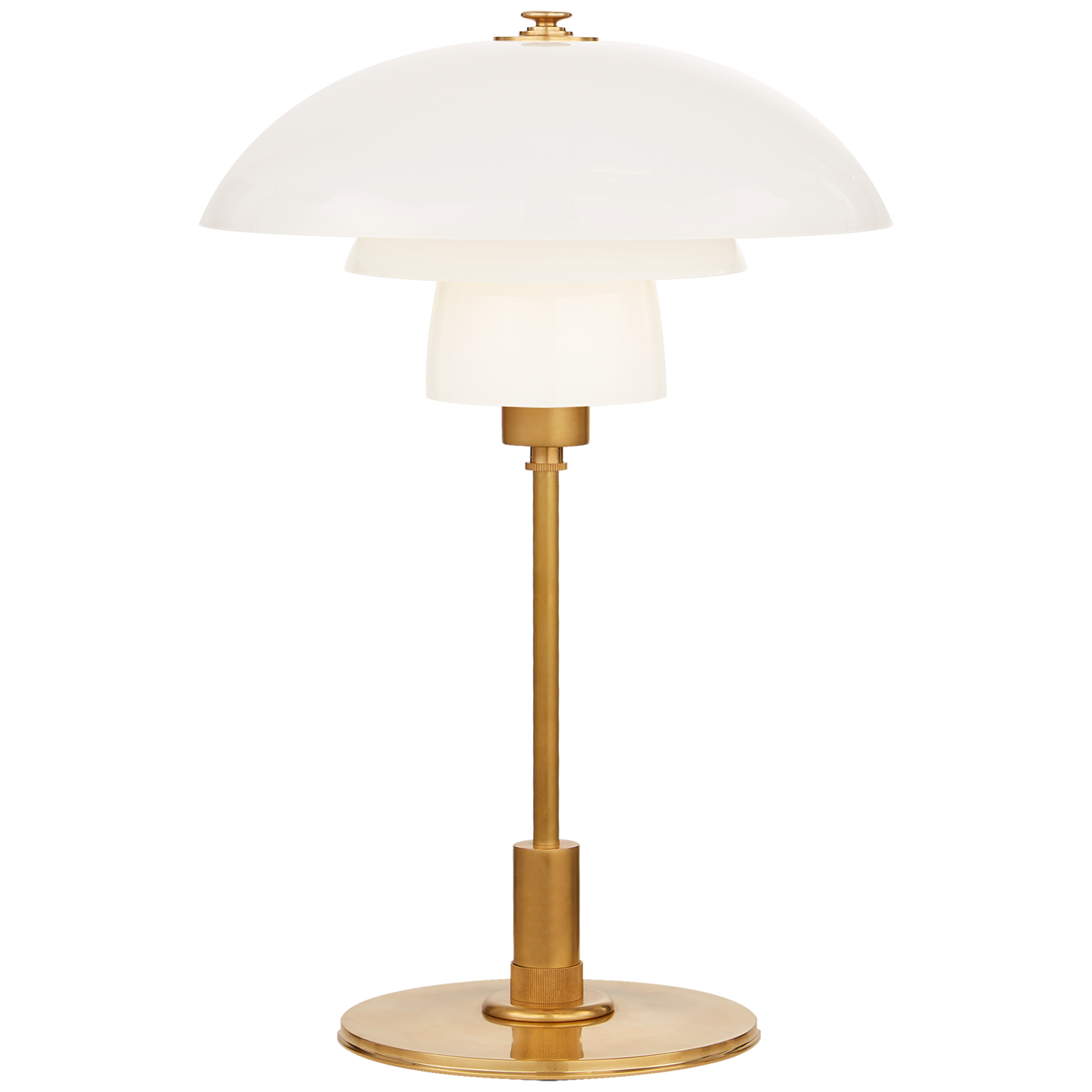 Whitman Desk Lamp in Hand-Rubbed Antique Brass with White Glass Shade