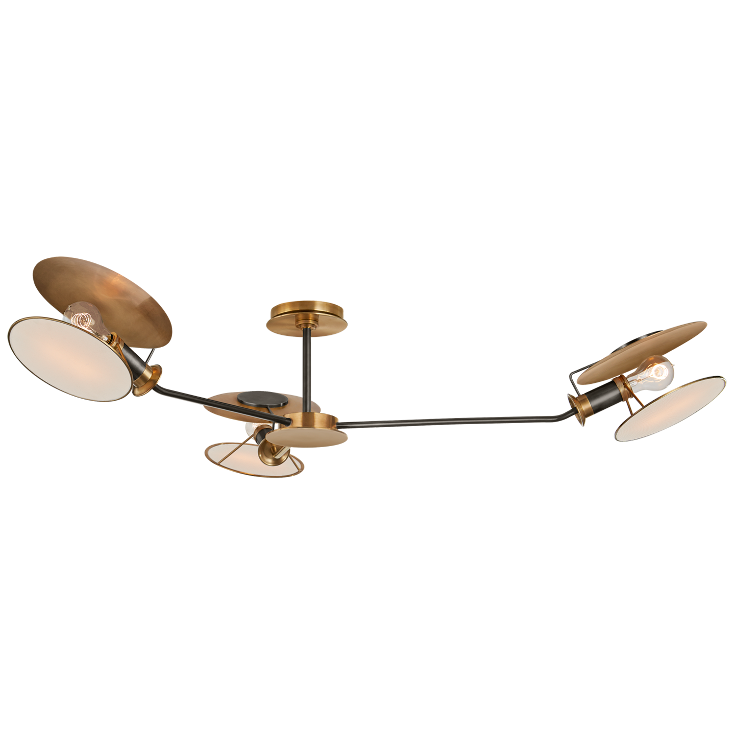 Osiris Large Asymmetric Semi-Flush Mount in Bronze and Brass with Linen Diffusers
