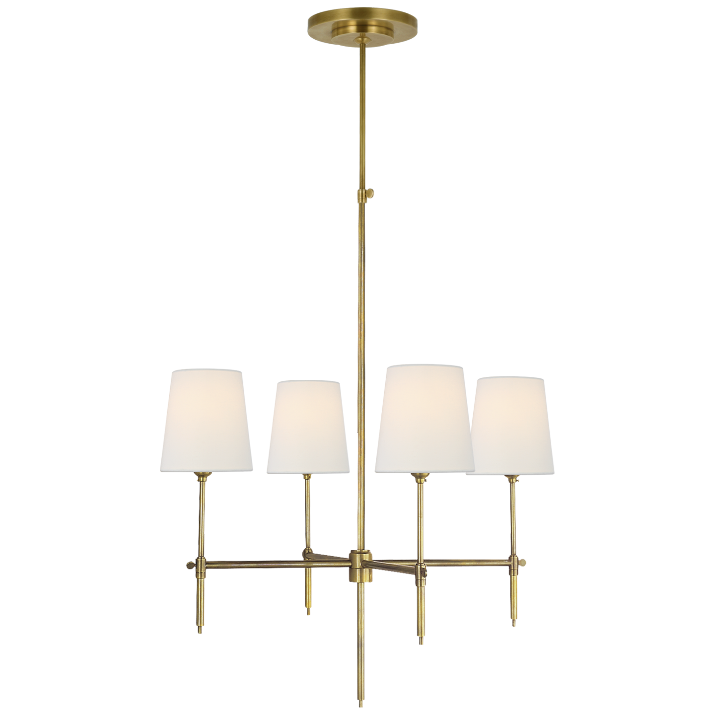 Bryant Small Chandelier in Hand-Rubbed Antique Brass with Linen Shades
