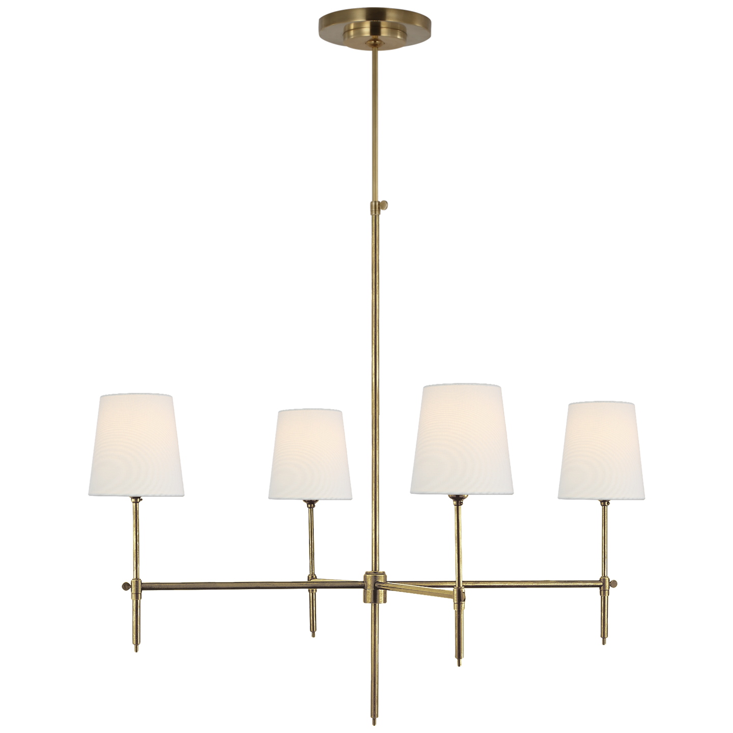 Bryant Large Chandelier in Hand-Rubbed Antique Brass with Linen Shades