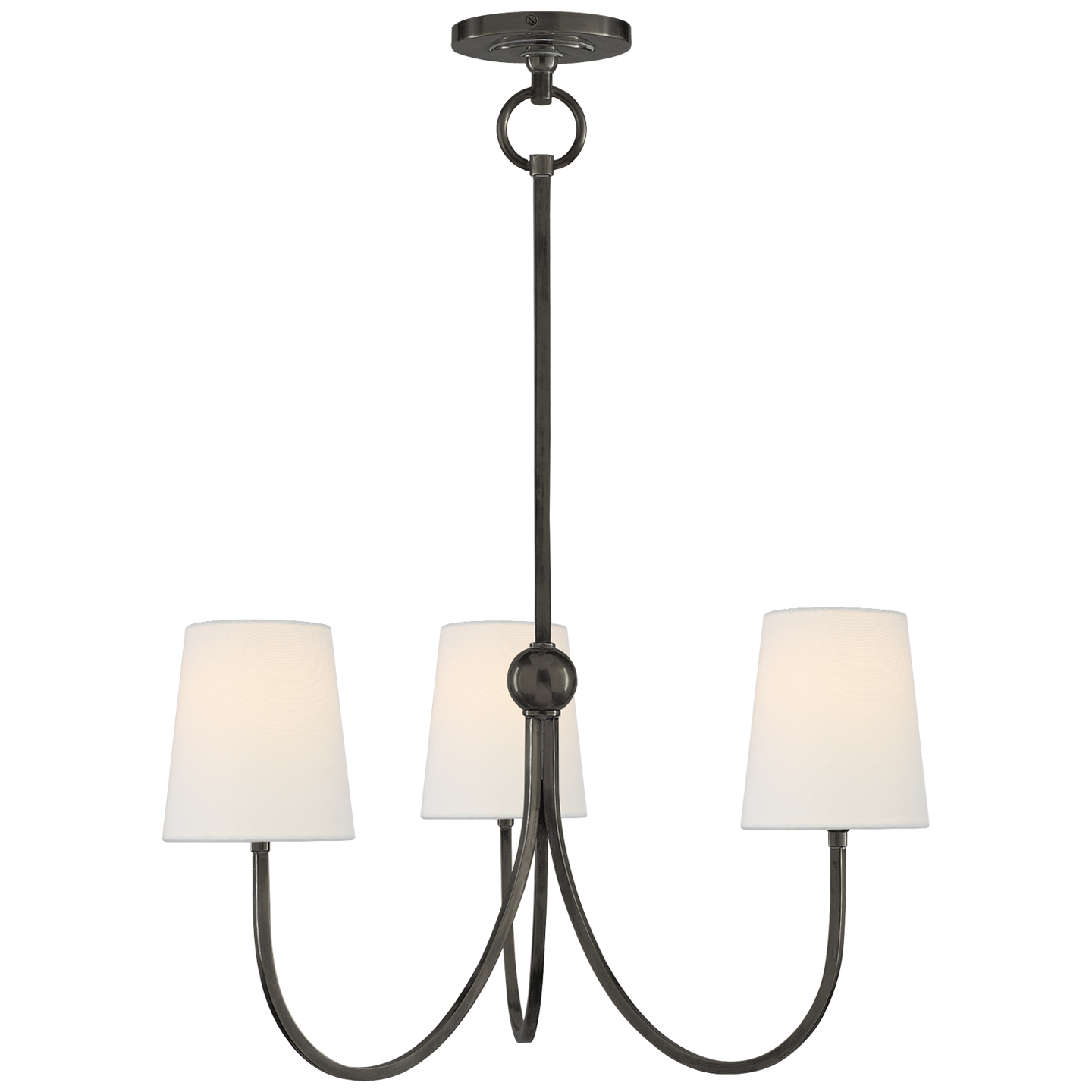 Reed Small Chandelier in Bronze with Linen Shades