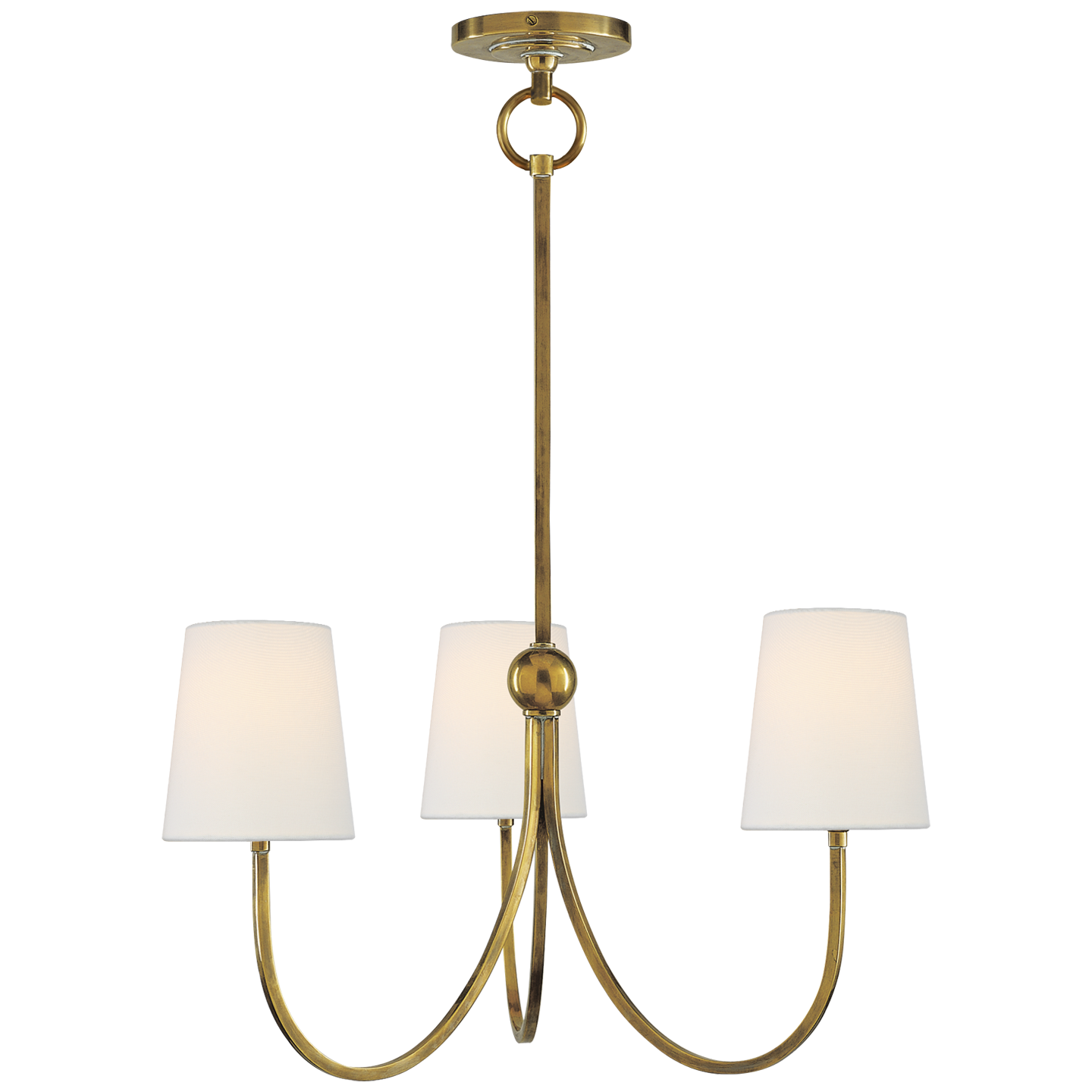 Reed Small Chandelier in Hand-Rubbed Antique Brass with Linen Shades