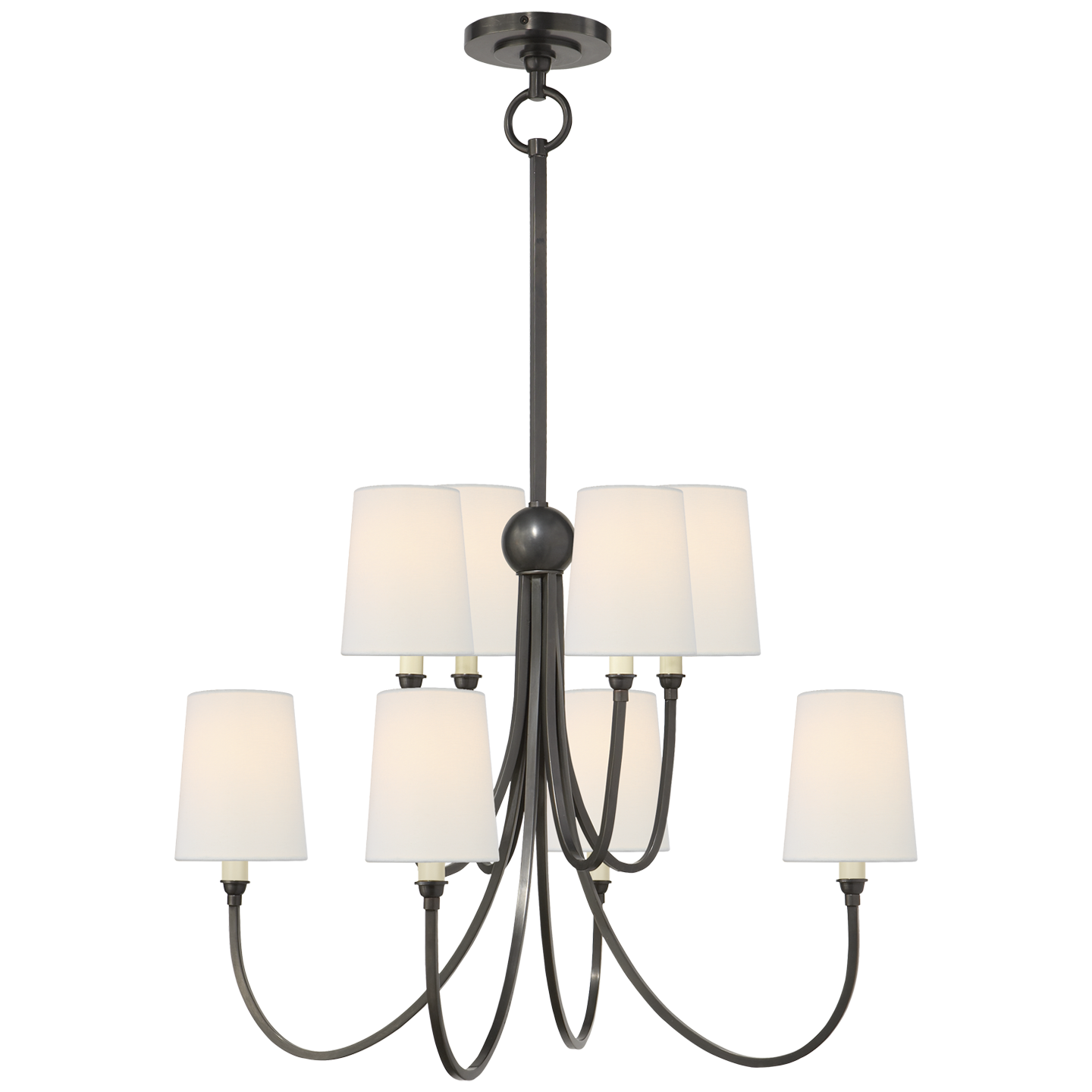 Reed Large Chandelier in Bronze with Linen Shades