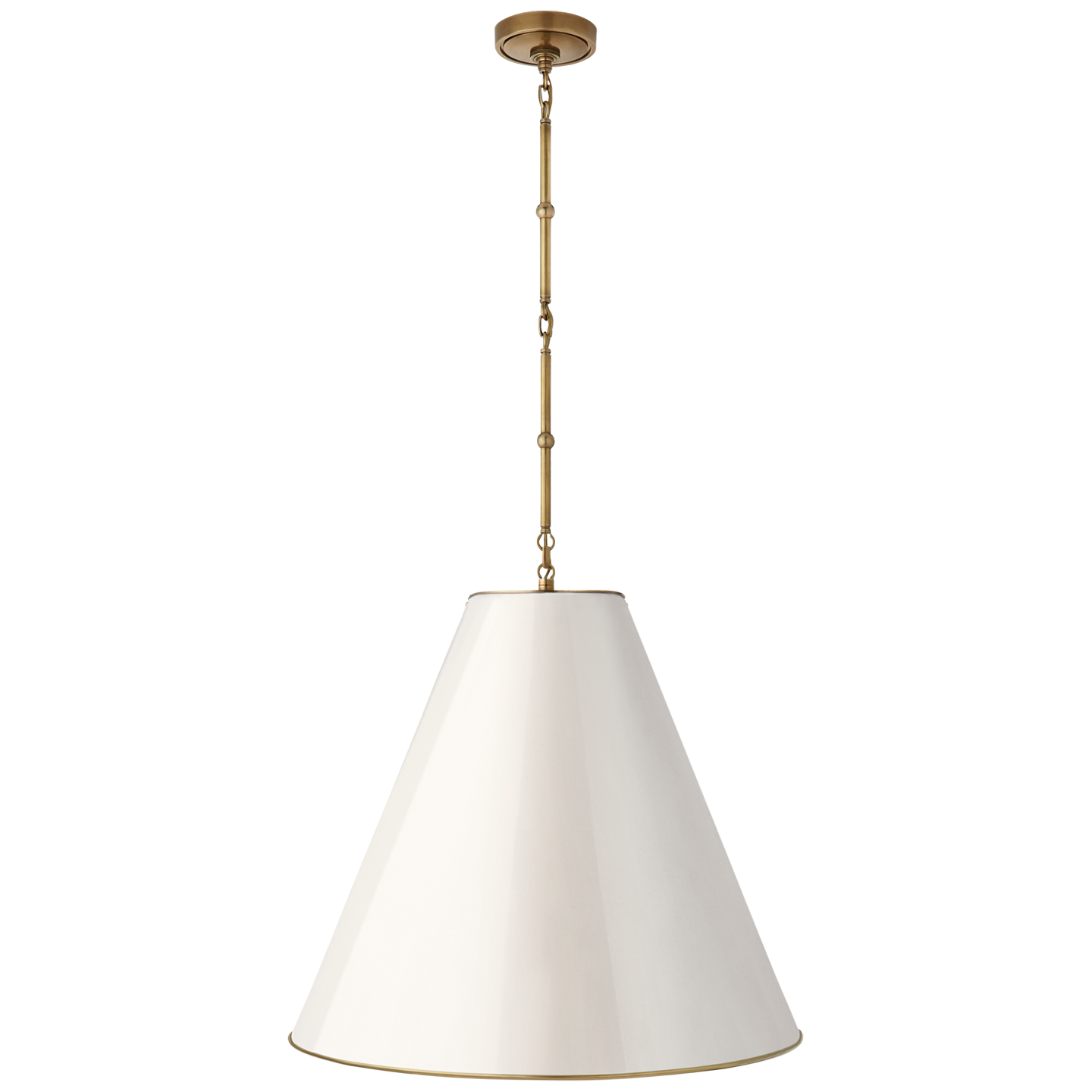Goodman Large Hanging Lamp in Hand-Rubbed Antique Brass with Antique White Shade