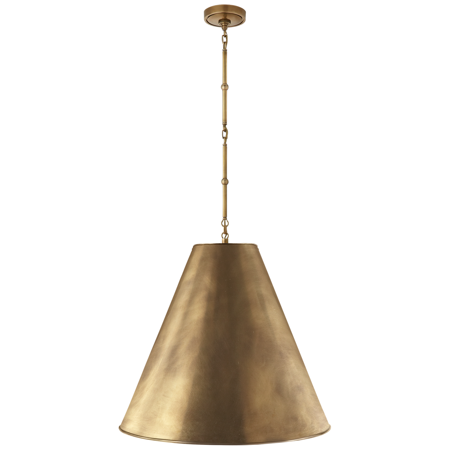 Goodman Large Hanging Lamp in Hand-Rubbed Antique Brass with Hand-Rubbed Antique Brass Shade