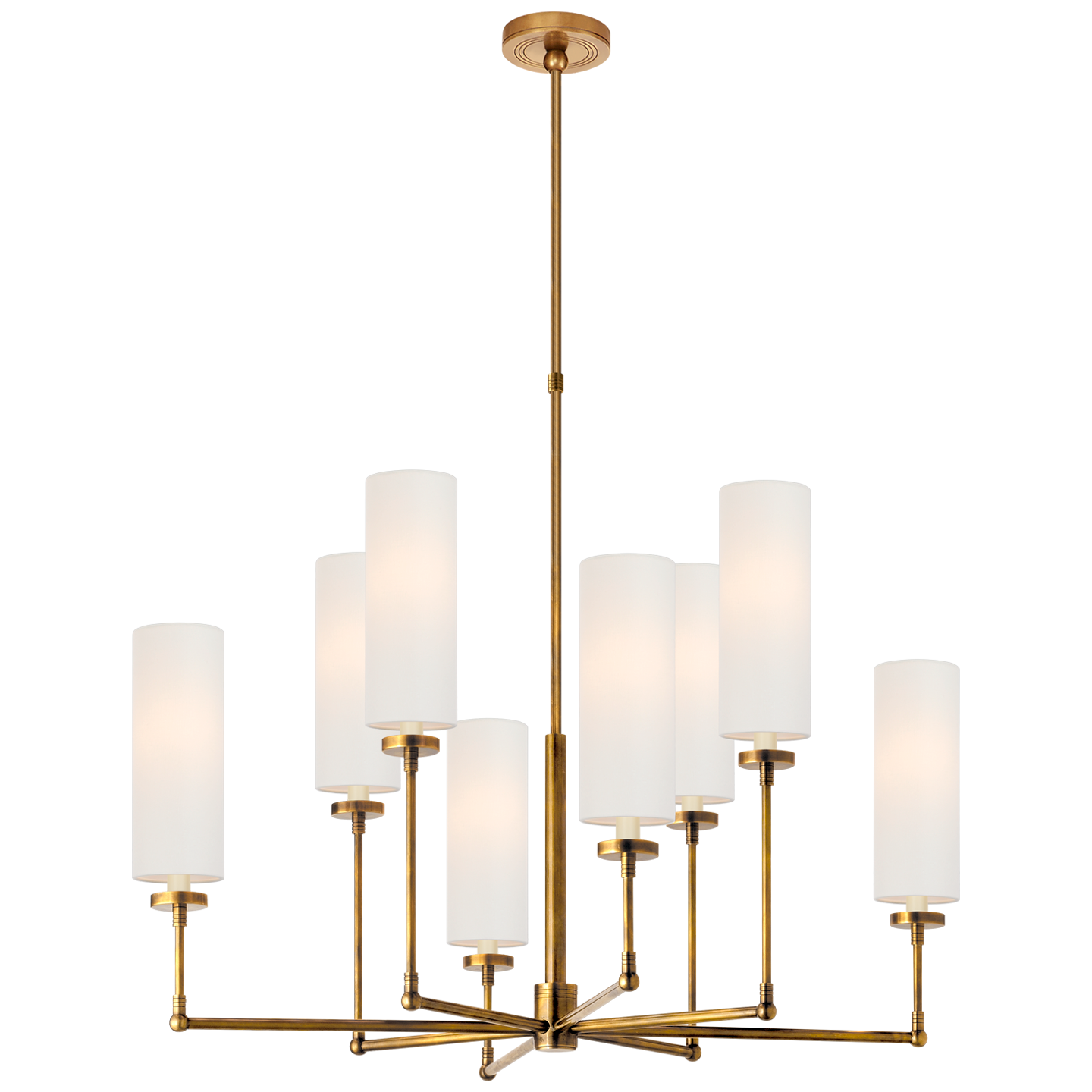 Ziyi Large Chandelier in Hand-Rubbed Antique Brass with Linen Shades