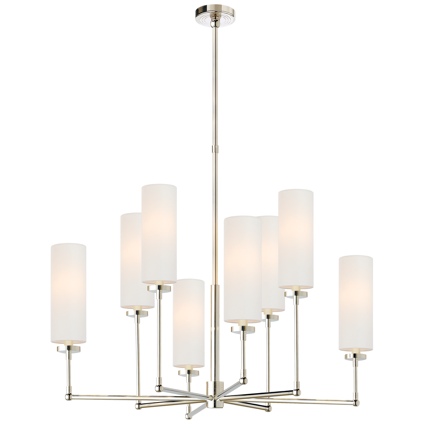 Ziyi Large Chandelier in Polished Nickel with Linen Shades