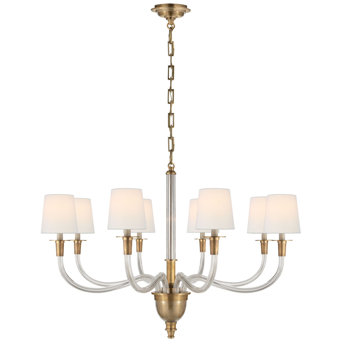 Vivian Large One-Tier Chandelier in Hand-Rubbed Antique Brass with Linen Shades
