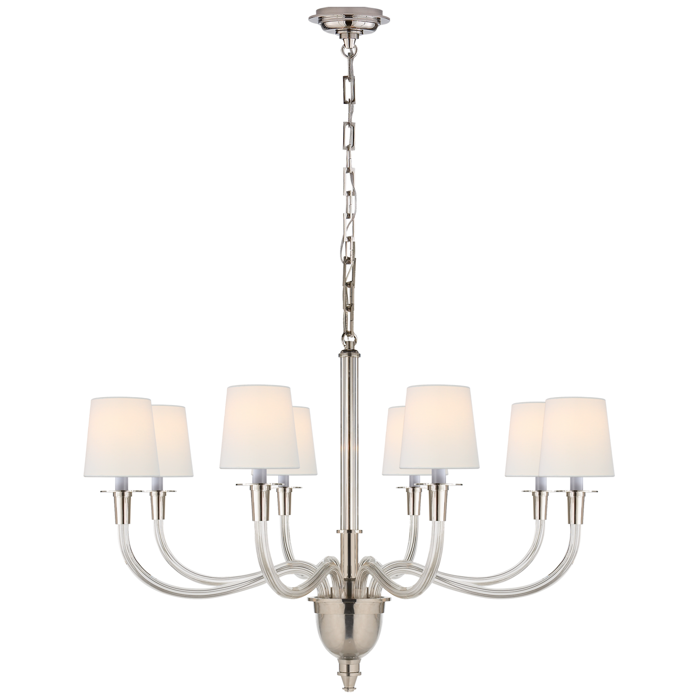 Vivian Large One-Tier Chandelier in Polished Nickel with Linen Shades