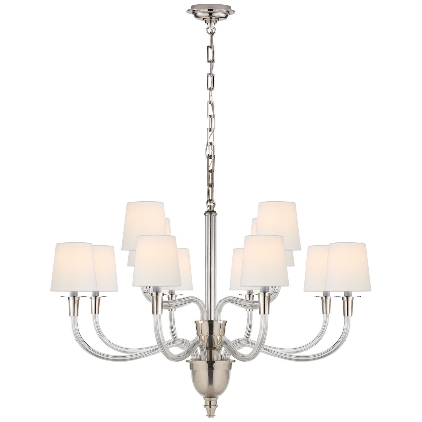 Vivian Large Two-Tier Chandelier in Polished Nickel with Linen Shades