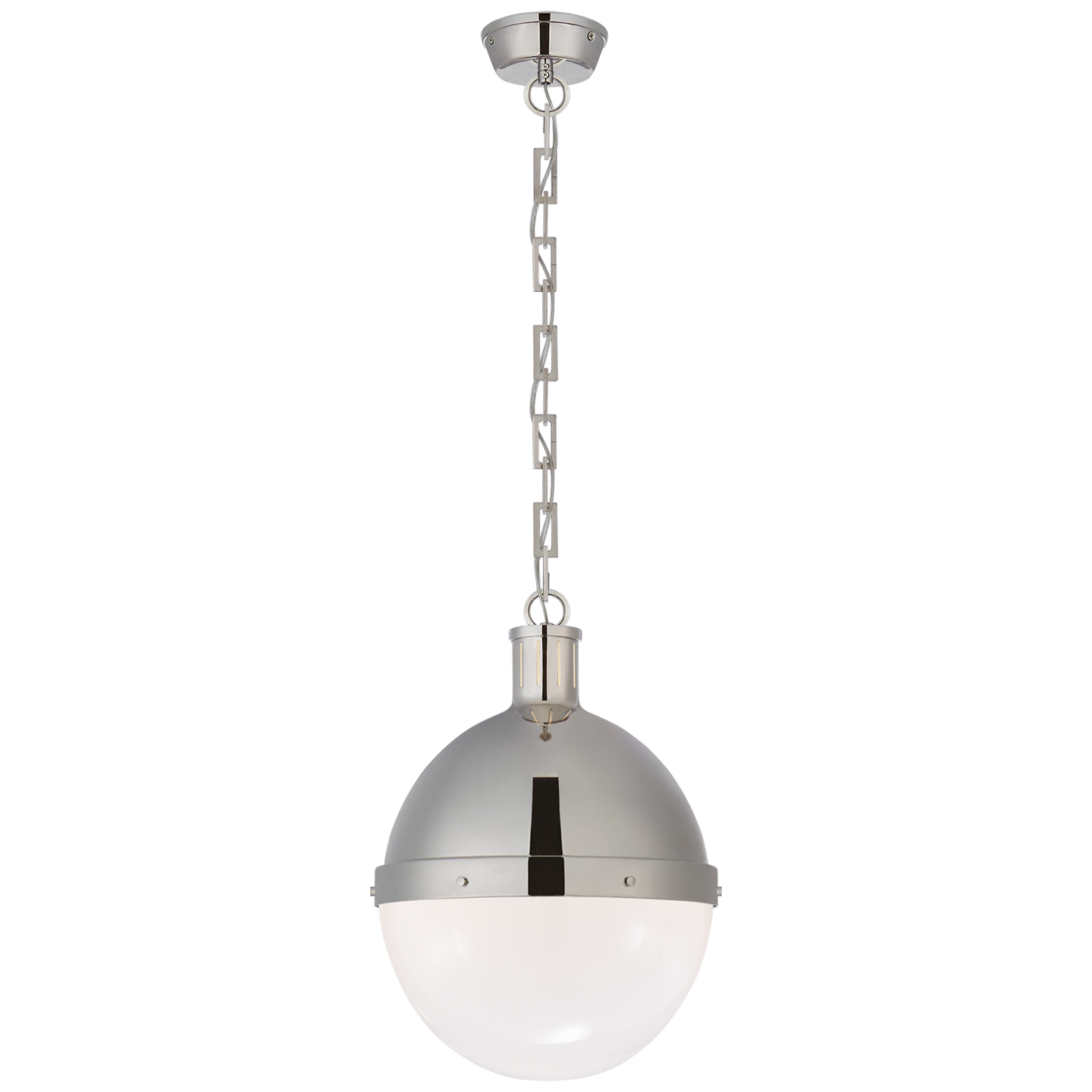 Hicks Large Pendant in Polished Nickel with White Glass