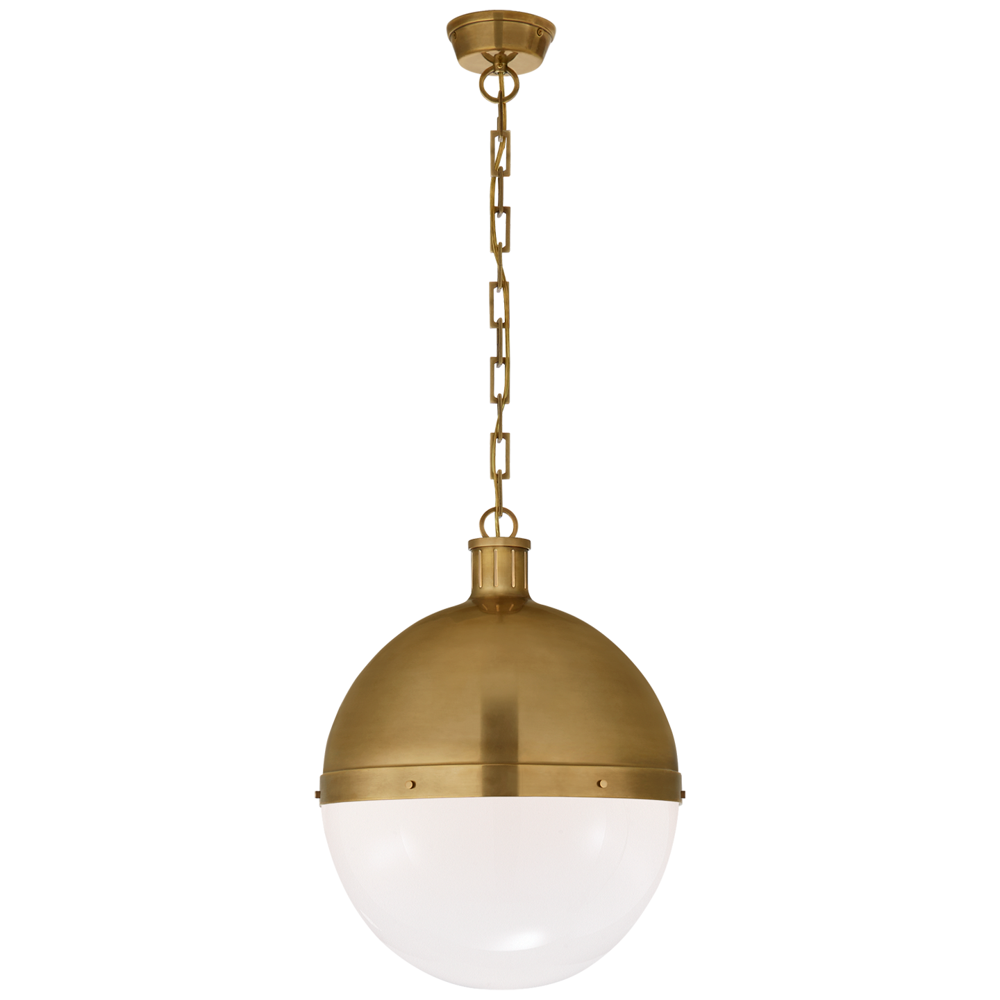 Hicks Extra Large Pendant in Hand-Rubbed Antique Brass with White Glass