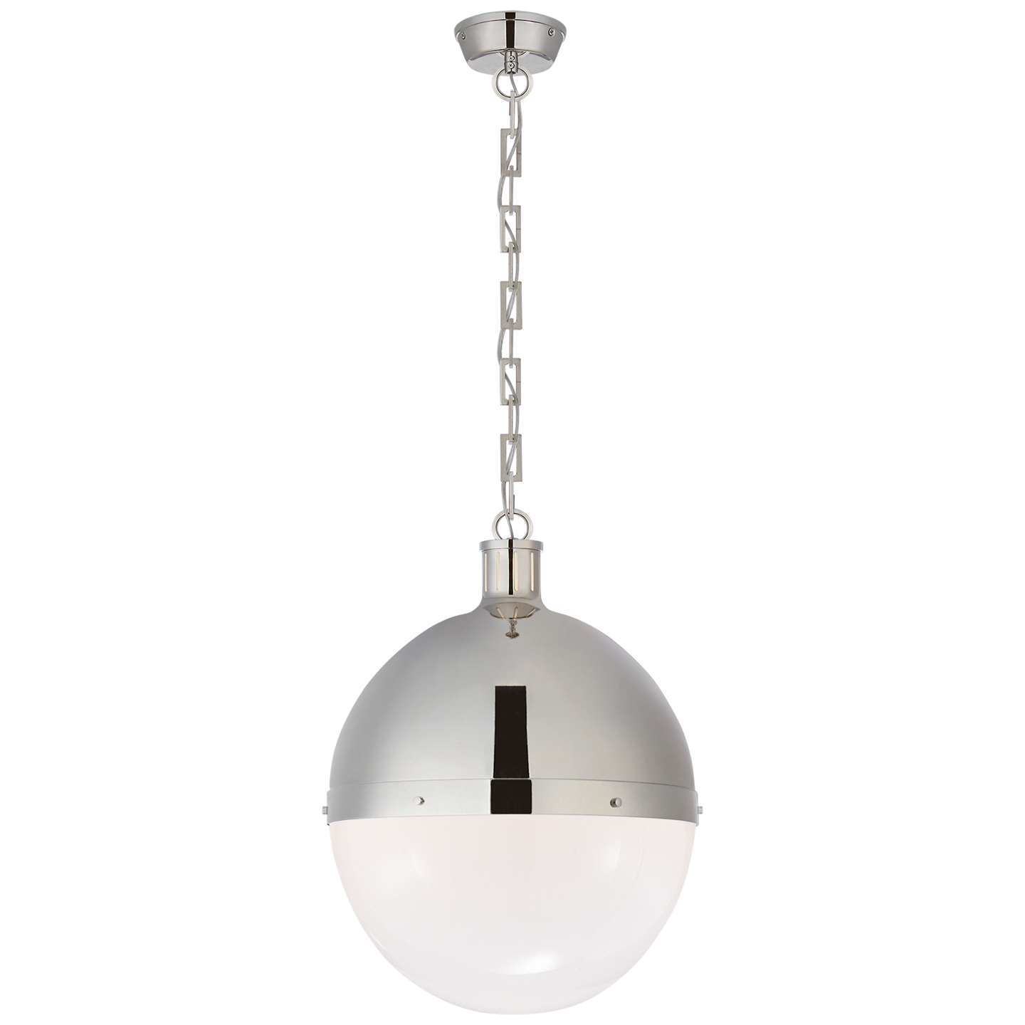 Hicks Extra Large Pendant in Polished Nickel with White Glass