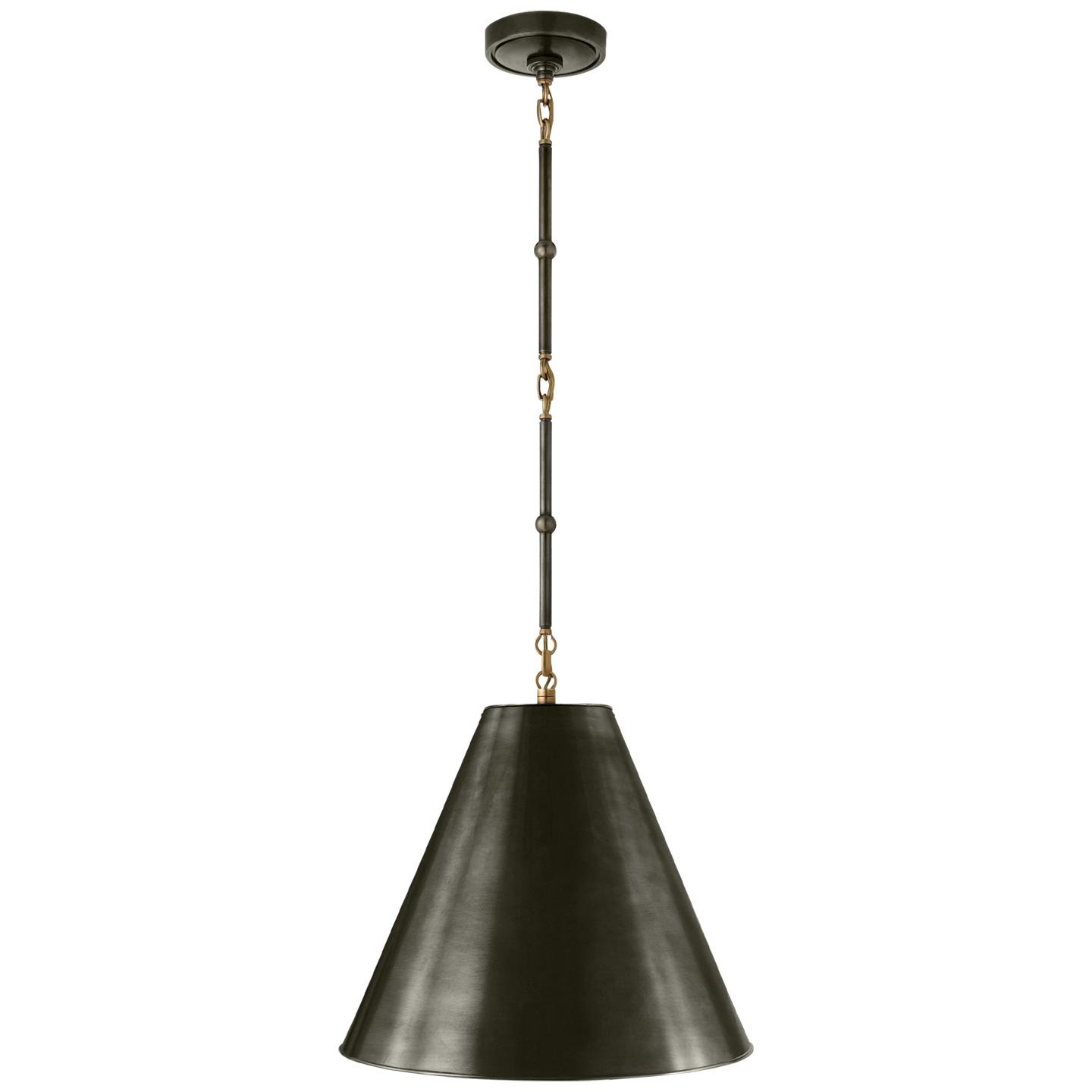 Goodman Small Hanging Light in Bronze and Hand-Rubbed Antique Brass with Bronze Shade
