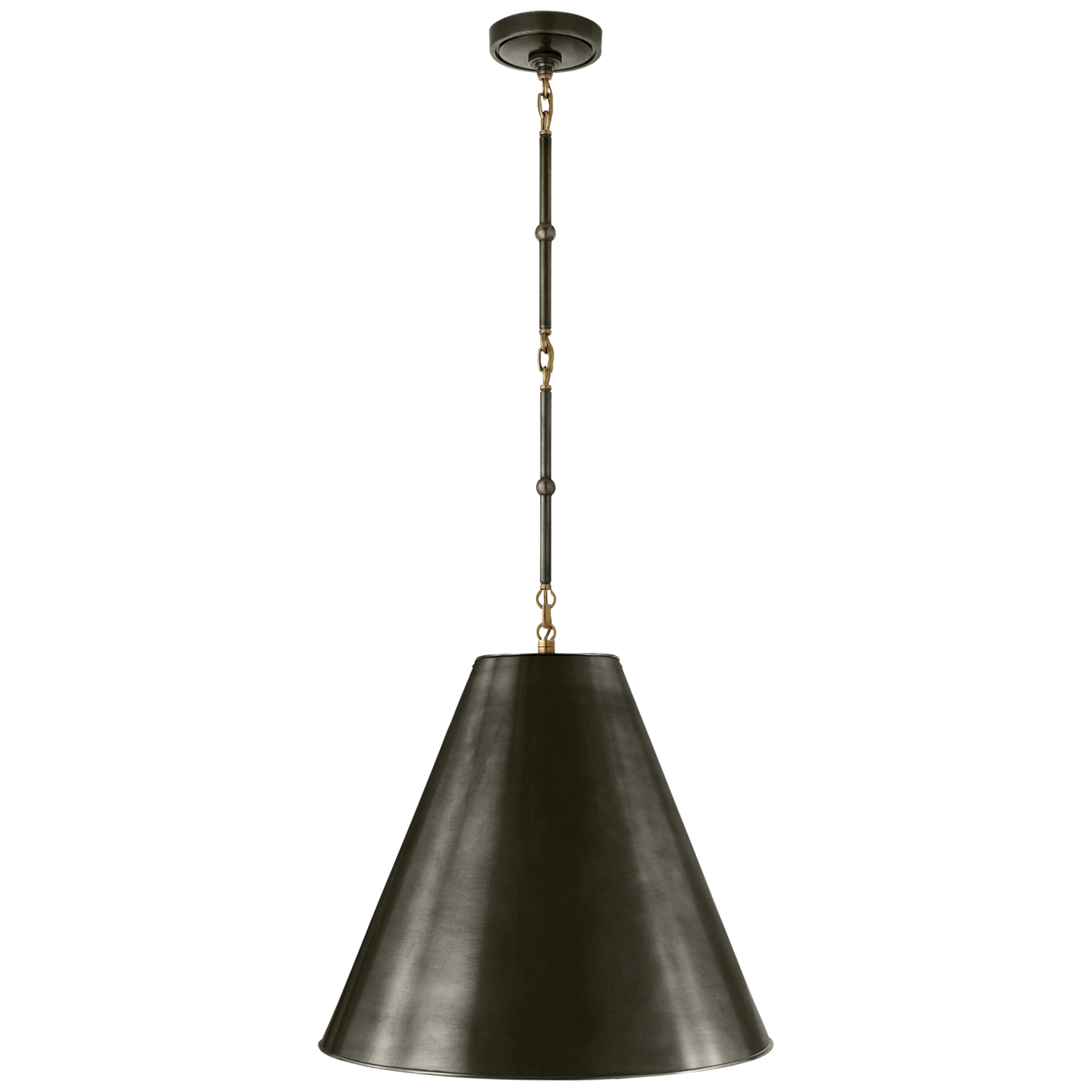 Goodman Medium Hanging Light in Bronze and Hand-Rubbed Antique Brass with Bronze Shade