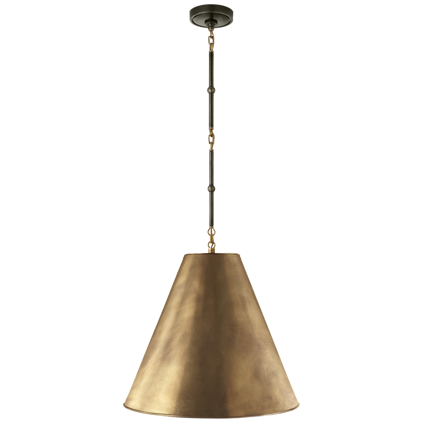 Goodman Medium Hanging Light in Bronze and Hand-Rubbed Antique Brass with Hand-Rubbed Antique Brass Shade