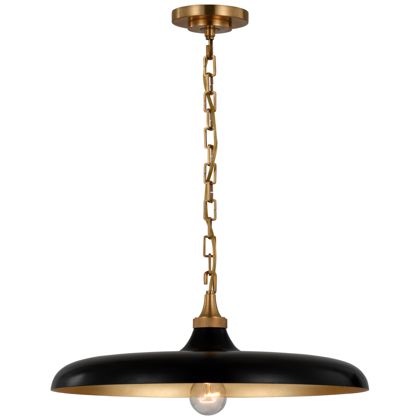 Piatto Medium Pendant in Hand-Rubbed Antique Brass with Aged Iron Shade