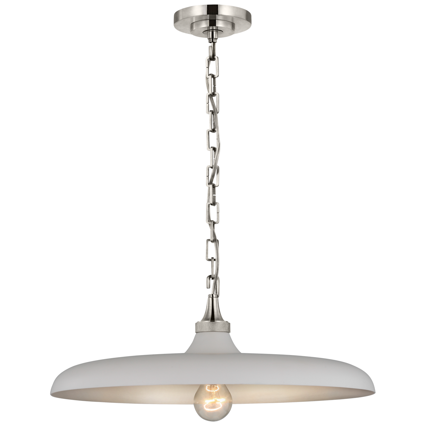 Piatto Medium Pendant in Polished Nickel with Plaster White Shade