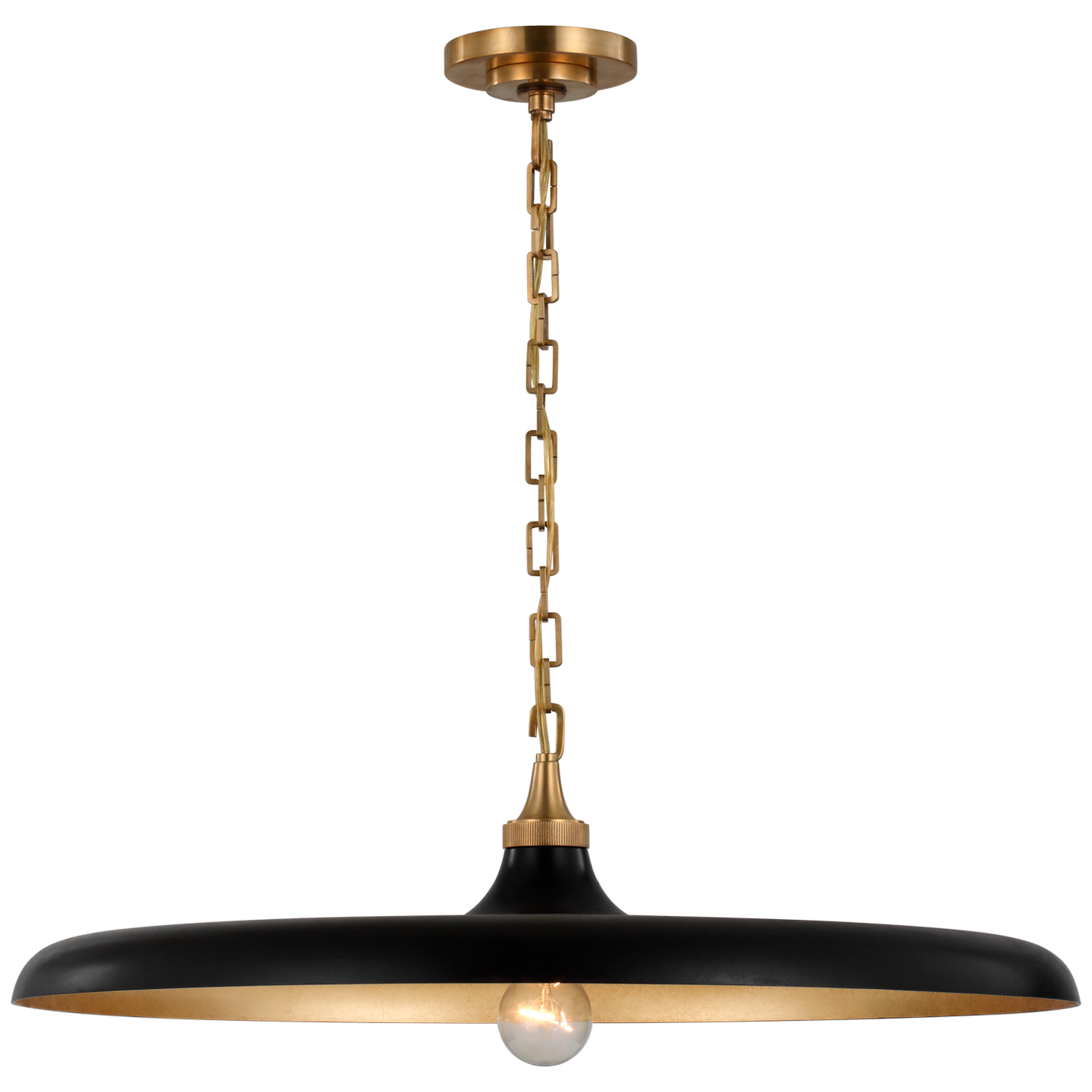 Piatto Large Pendant in Hand-Rubbed Antique Brass with Aged Iron Shade