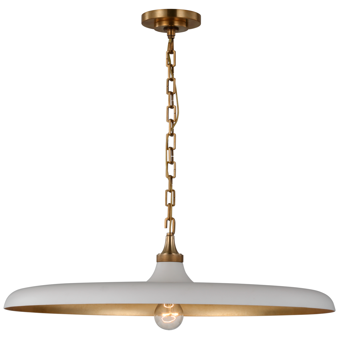 Piatto Large Pendant in Hand-Rubbed Antique Brass with Plaster White Shade