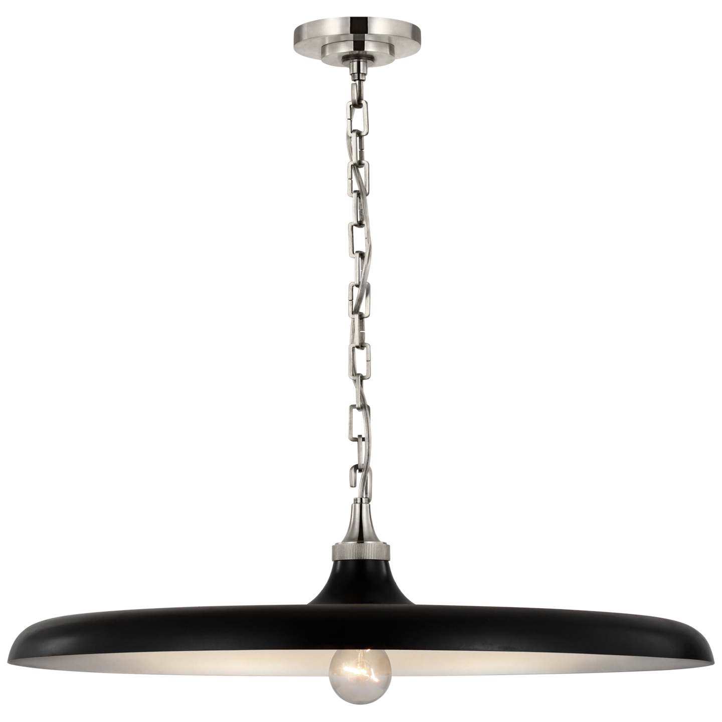 Piatto Large Pendant in Polished Nickel with Aged Iron Shade