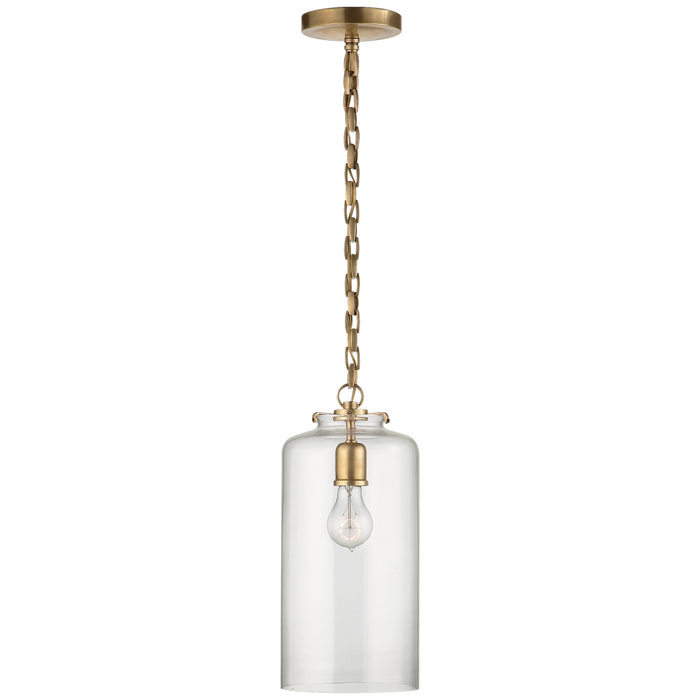 Katie Cylinder Pendant in Hand-Rubbed Antique Brass with Clear Glass