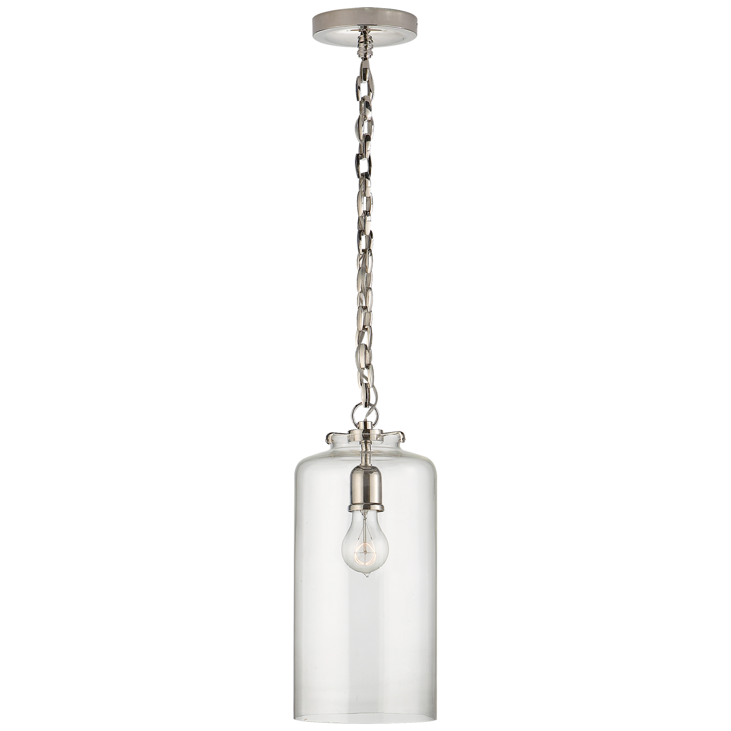 Katie Cylinder Pendant in Polished Nickel with Clear Glass