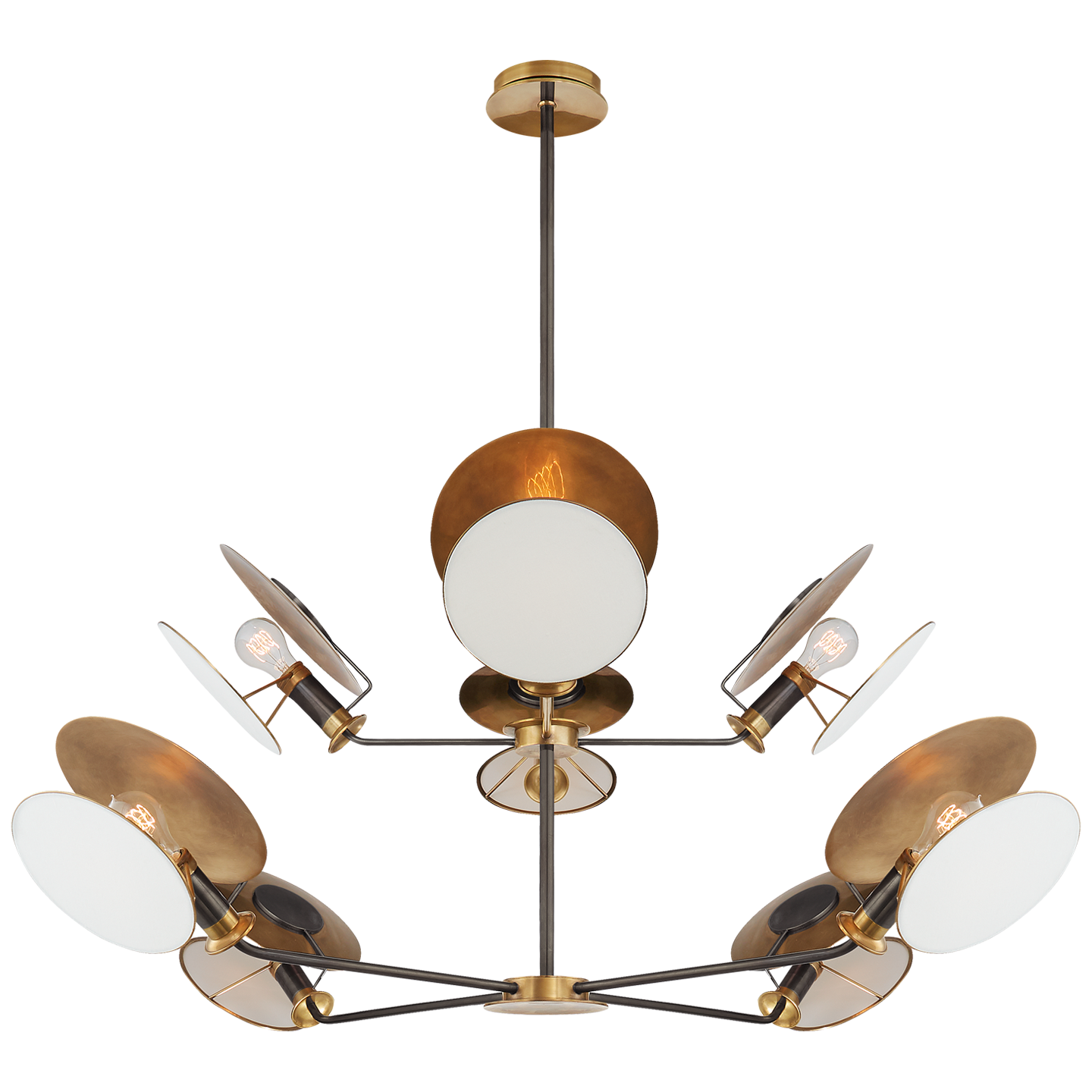 Osiris Large Reflector Chandelier in Bronze and Hand-Rubbed Antique Brass with Linen Diffuser