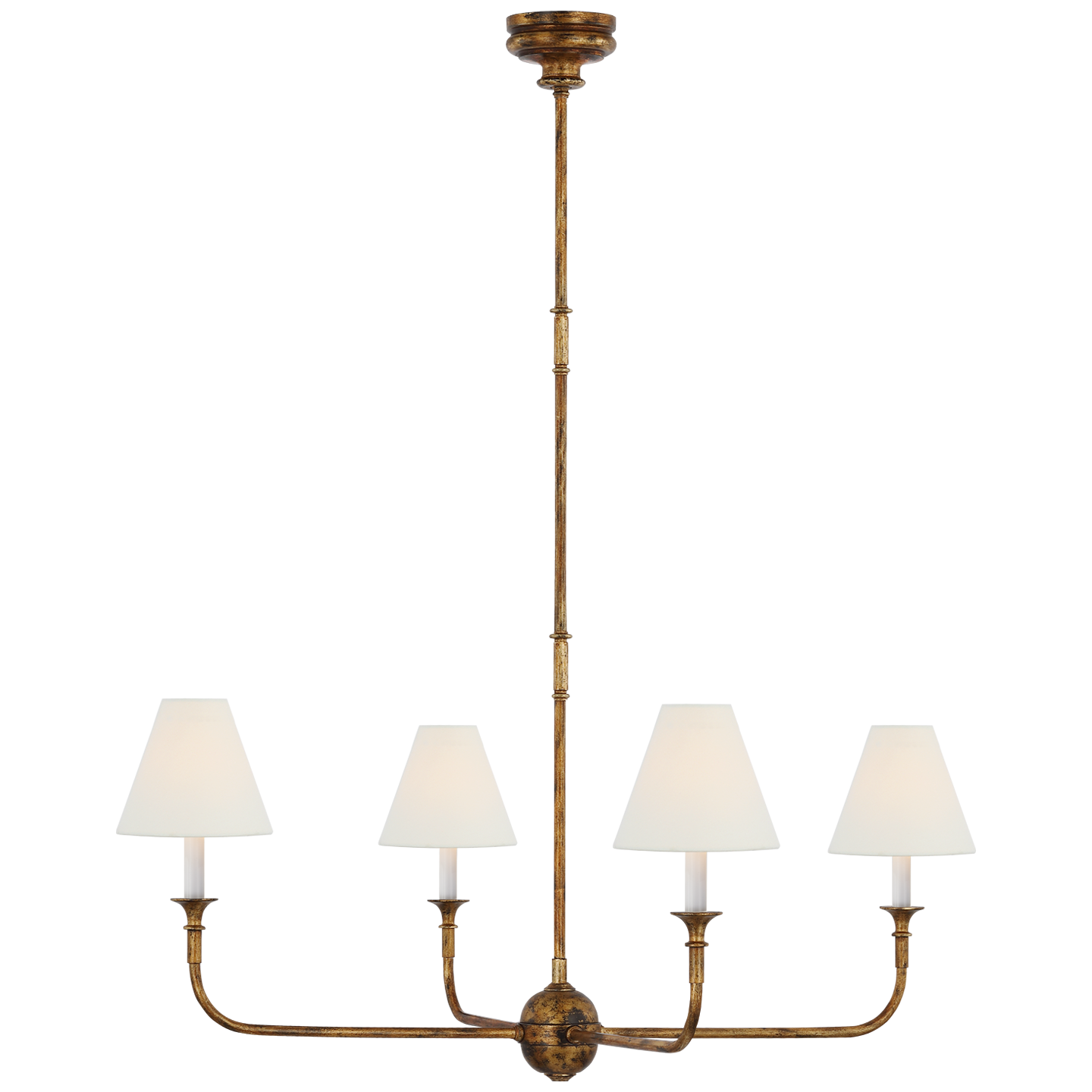 Piaf Large Chandelier in Antique Gild with Linen Shades