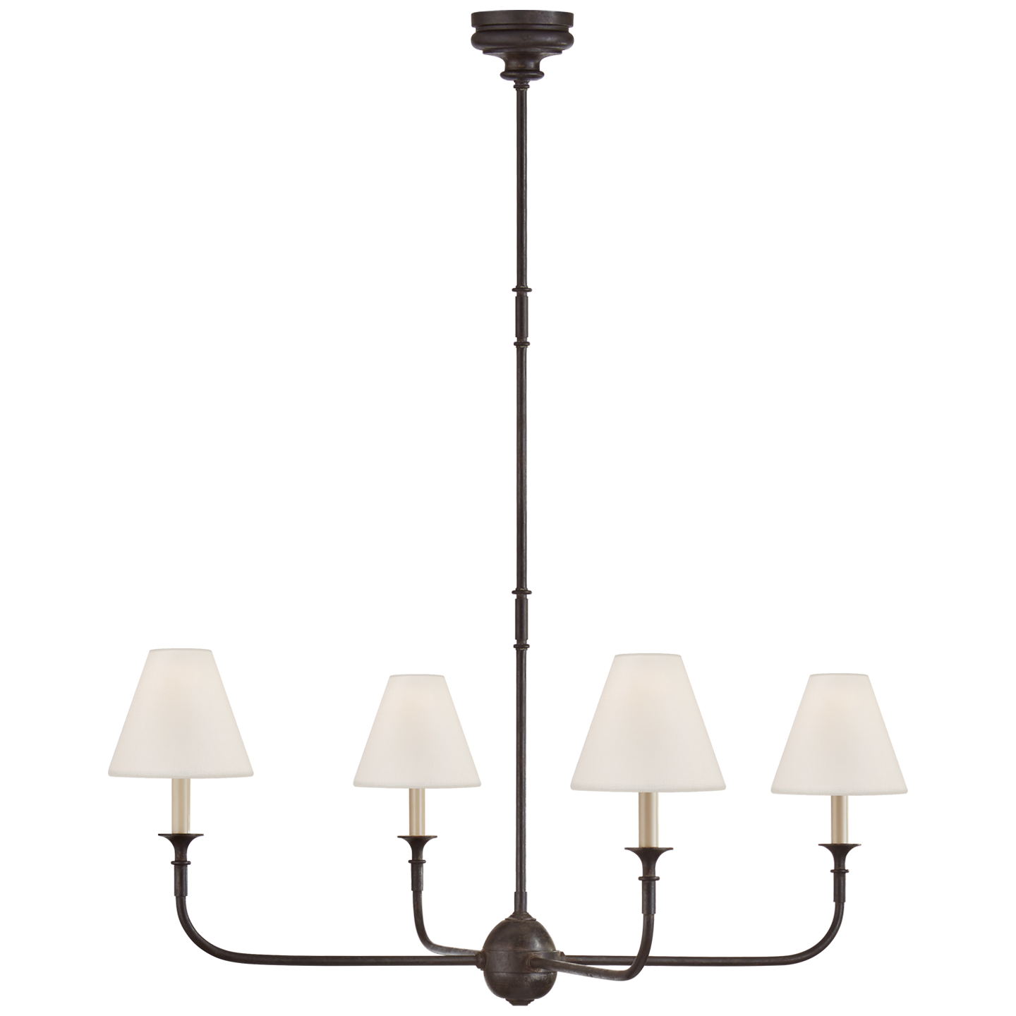 Piaf Large Chandelier in Aged Iron and Ebonized Oak with Linen Shades