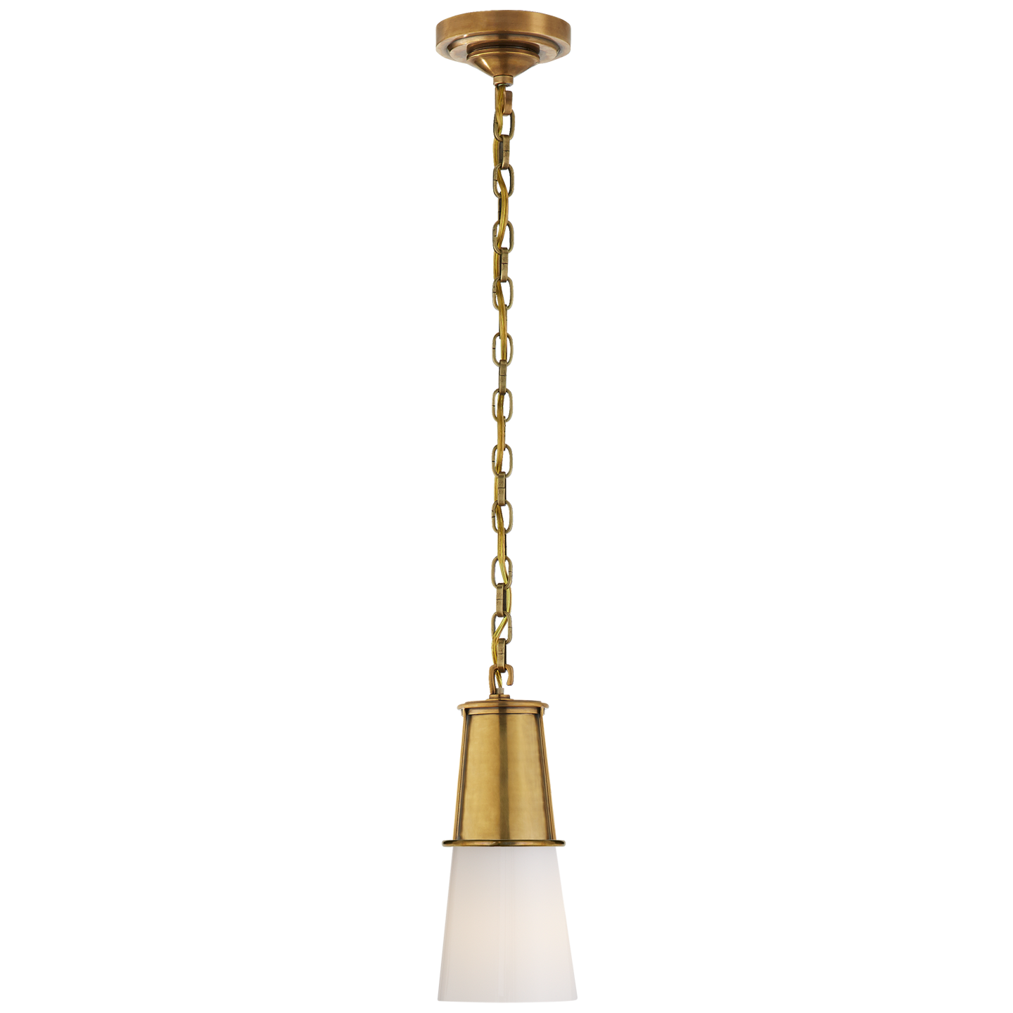 Robinson Small Pendant in Hand-Rubbed Antique Brass with White Glass