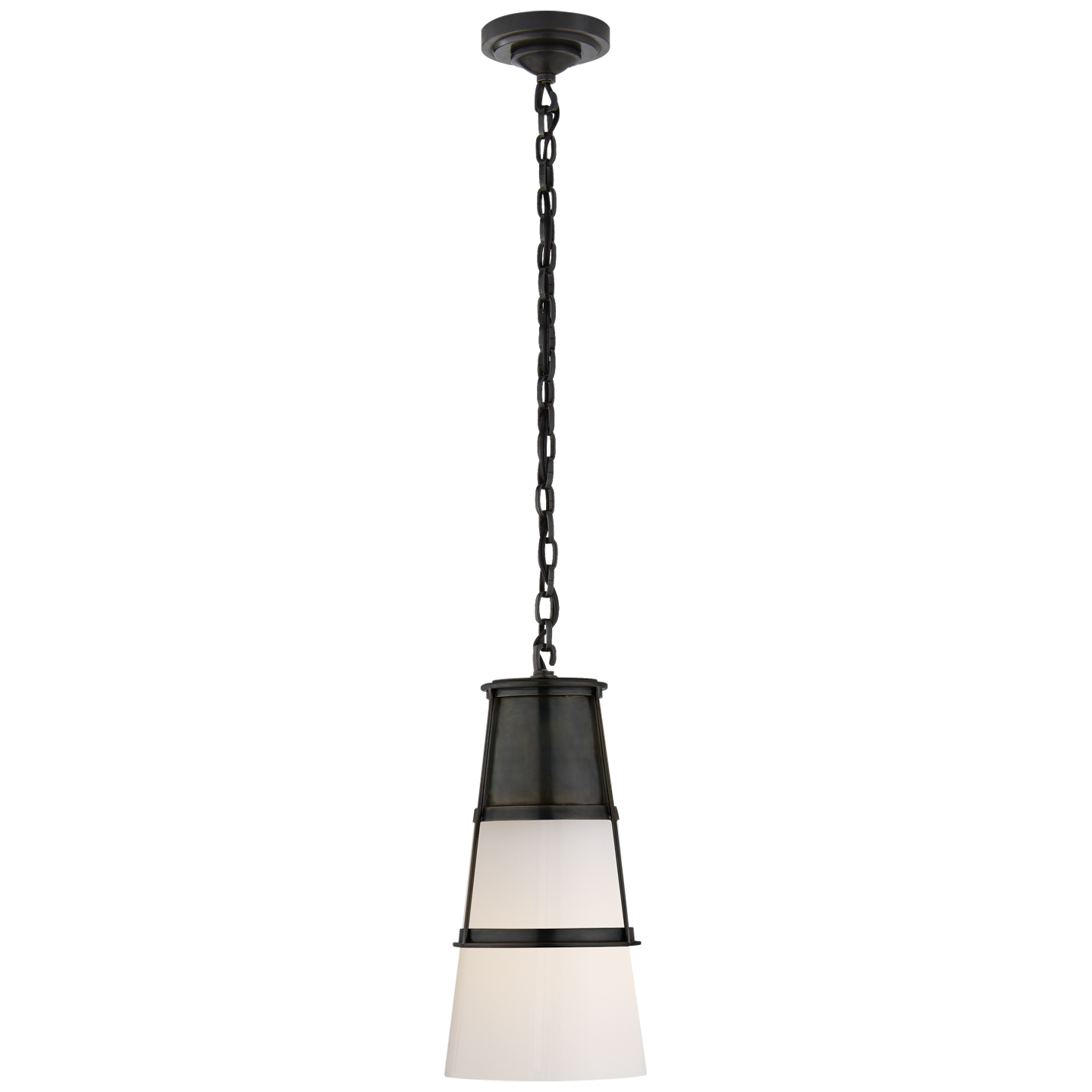 Robinson Medium Pendant in Bronze with White Glass