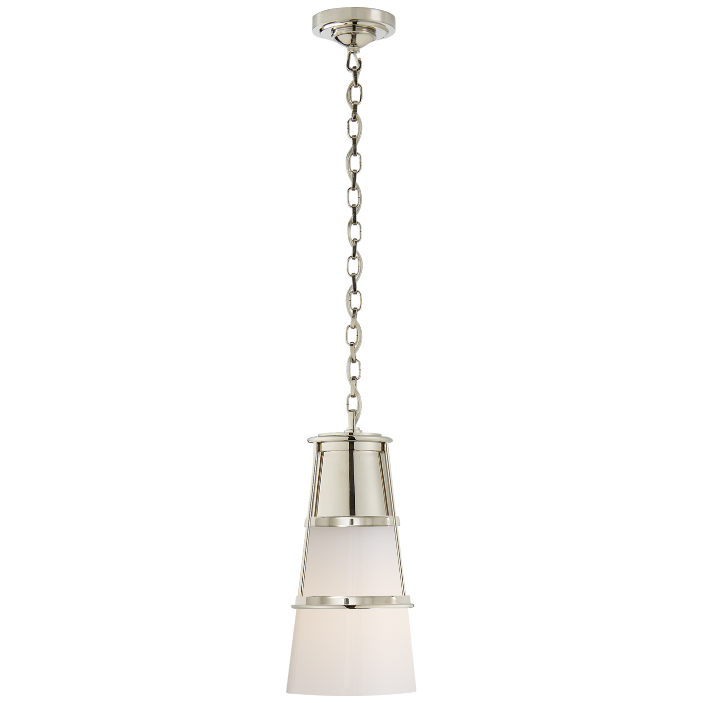 Robinson Medium Pendant in Polished Nickel with White Glass