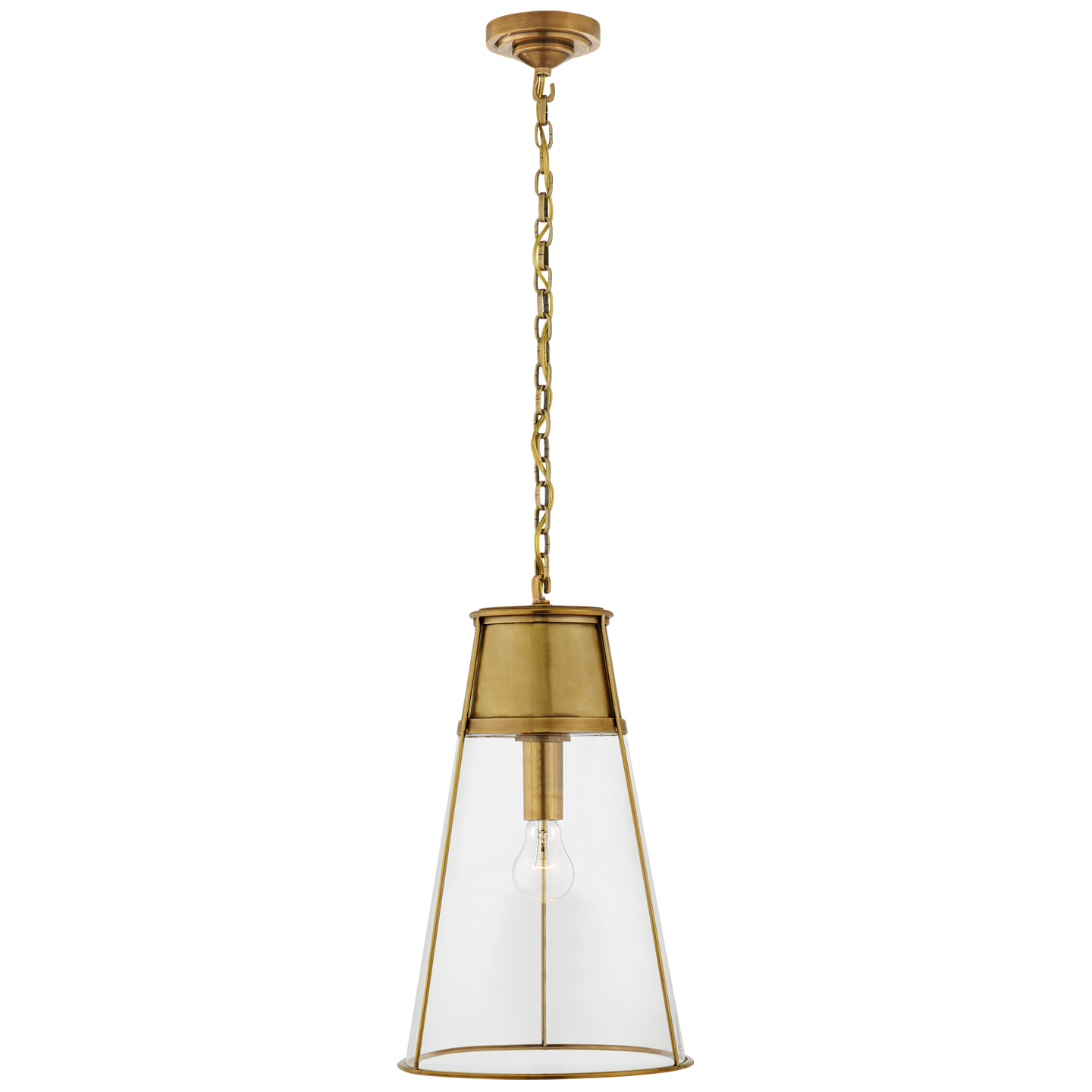 Robinson Large Pendant in Hand-Rubbed Antique Brass with Clear Glass